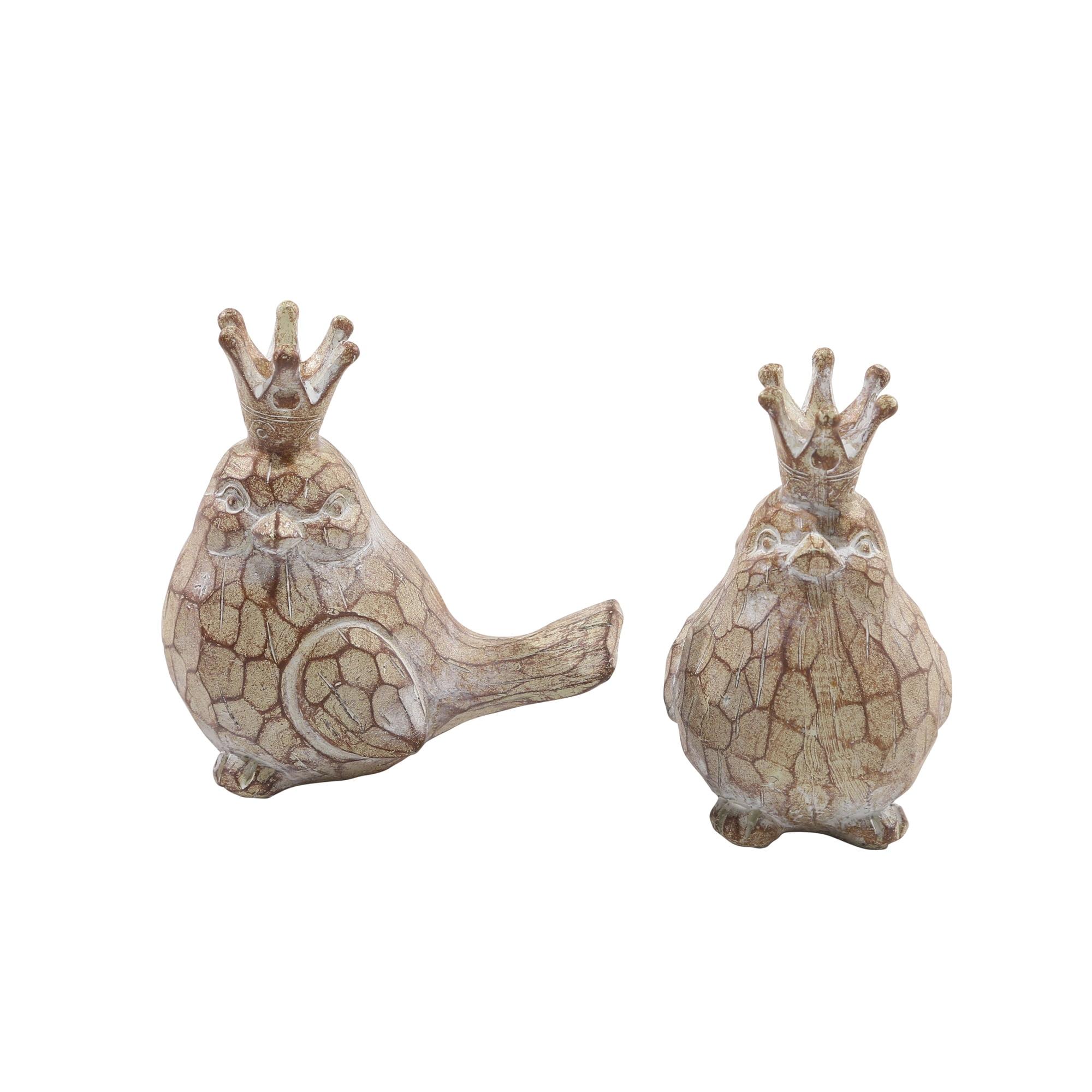 Sagebrook Home Set of 2 Gold Bird Figurines - Contemporary Polyresin 4" Royal Bird with Crown Home Decor - Office or Home Decorative Accent