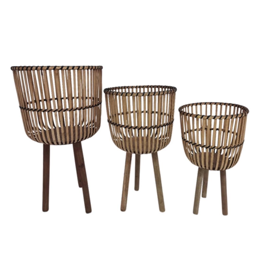 Set of 3 26"/22"/19" Bamboo Footed Planters Natural - Sagebrook Home