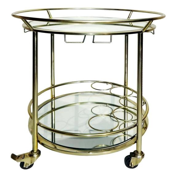 Sagebrook Home 27" Stainless Steel and Glass 2 Tier Round Rolling Bar Cart