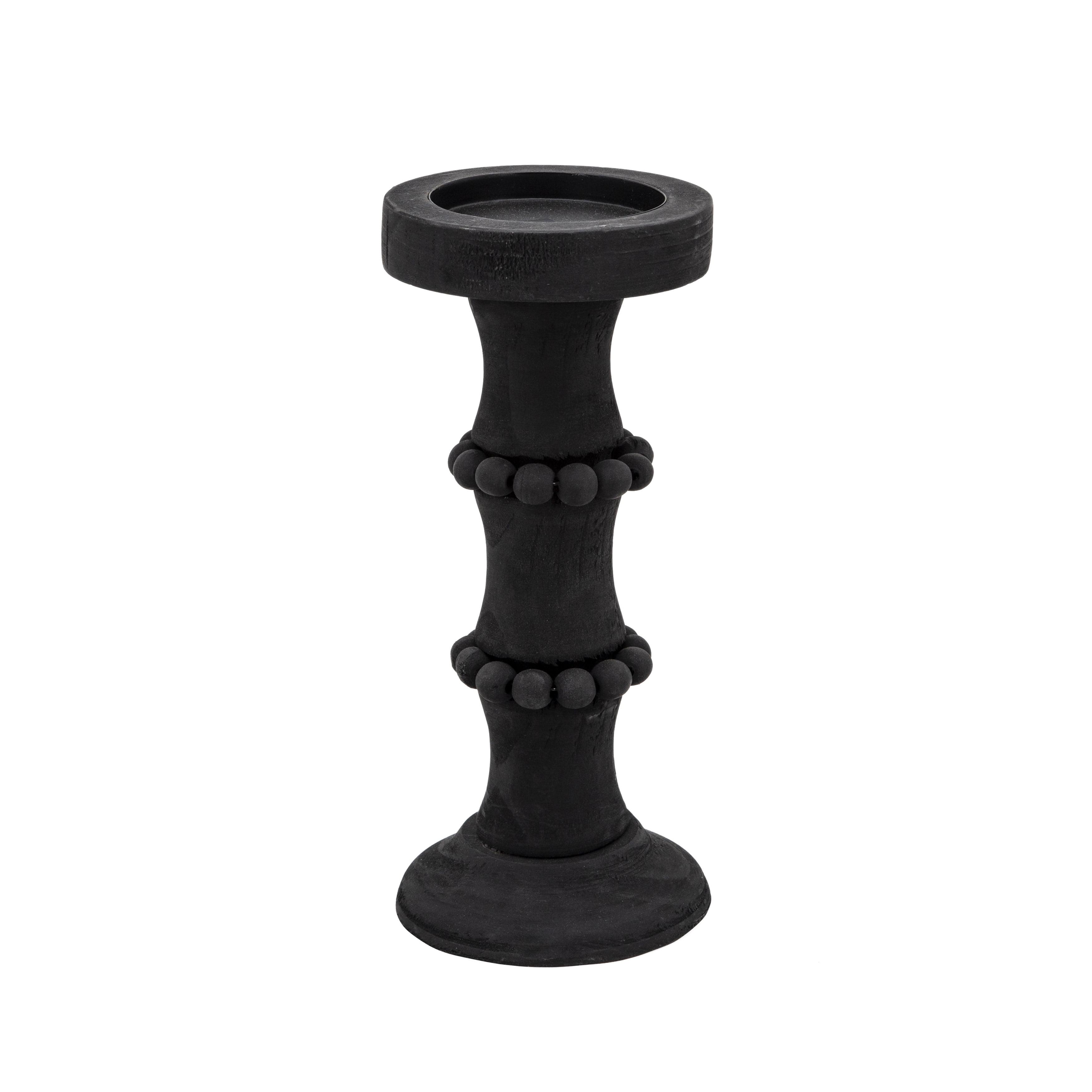 Elegant Black Wood 11" Antique-Style Tabletop Candle Holder