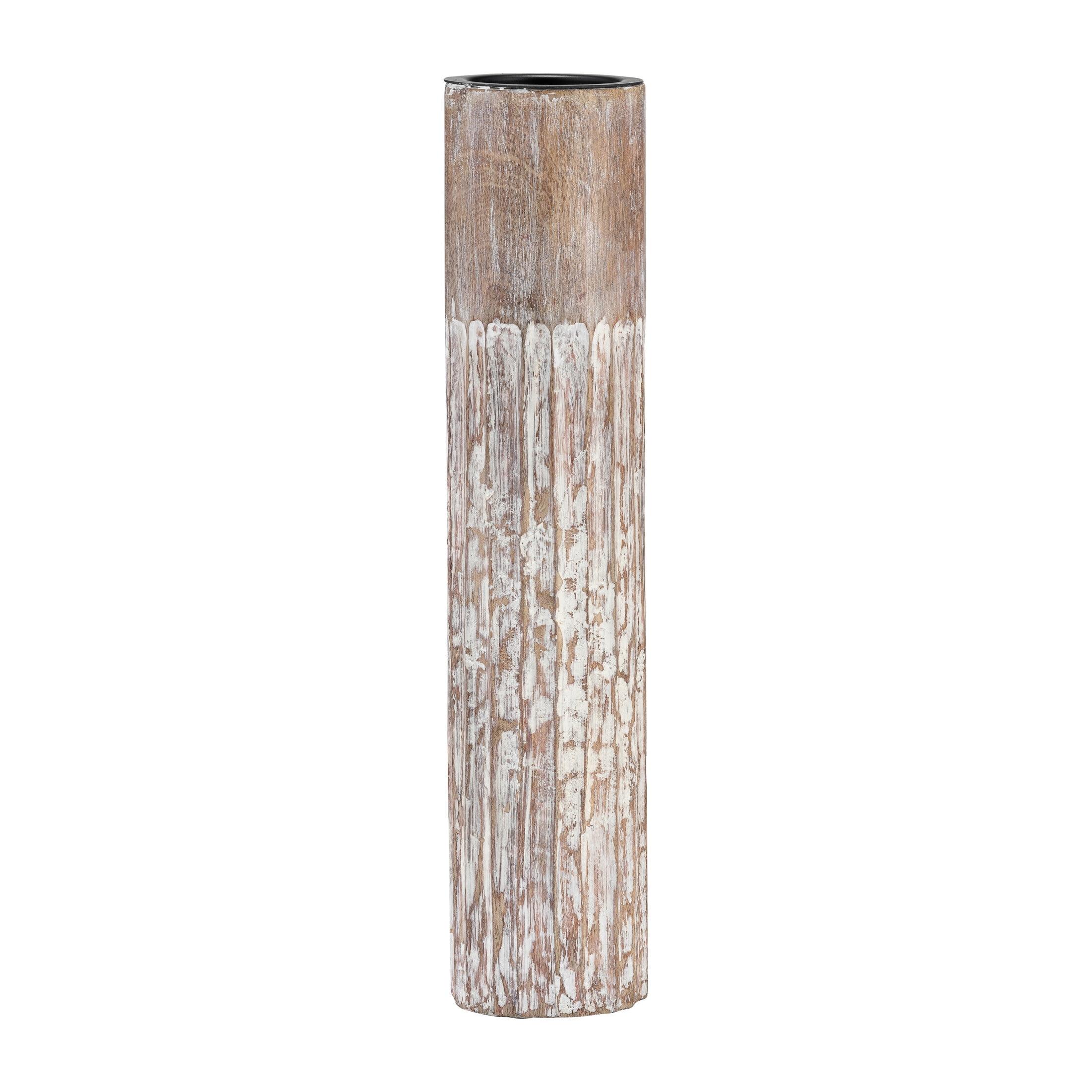 14" Brown Mango Wood Textured Candle Holder