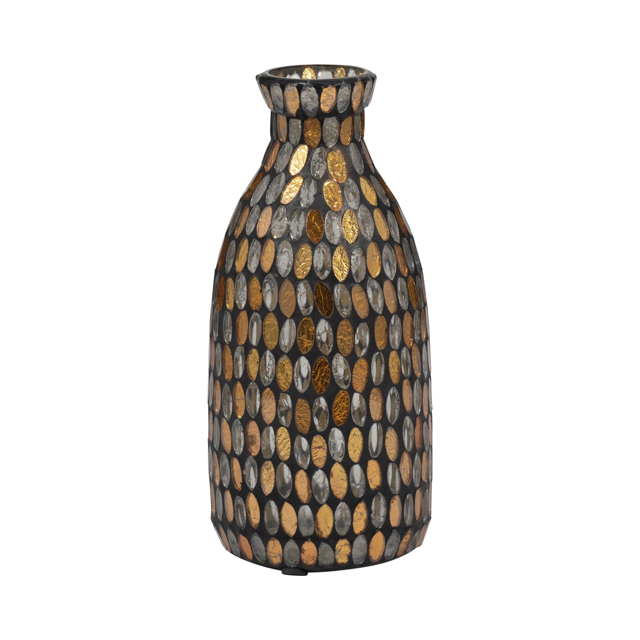 Bronze and Copper Mosaic Glass Decorative Vase, 9"