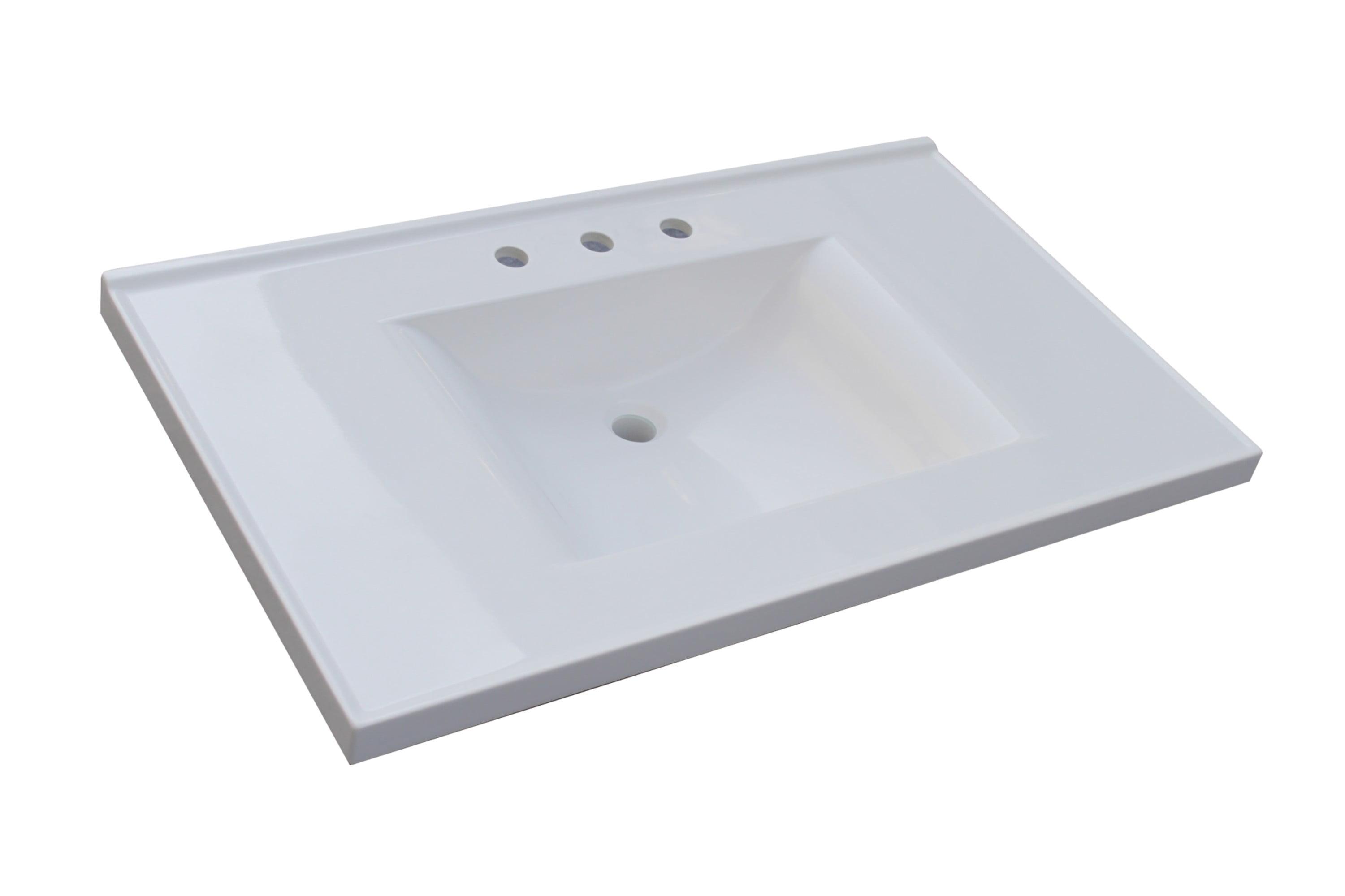 White 37" Cultured Marble Vanity Top with Faucet Drilling