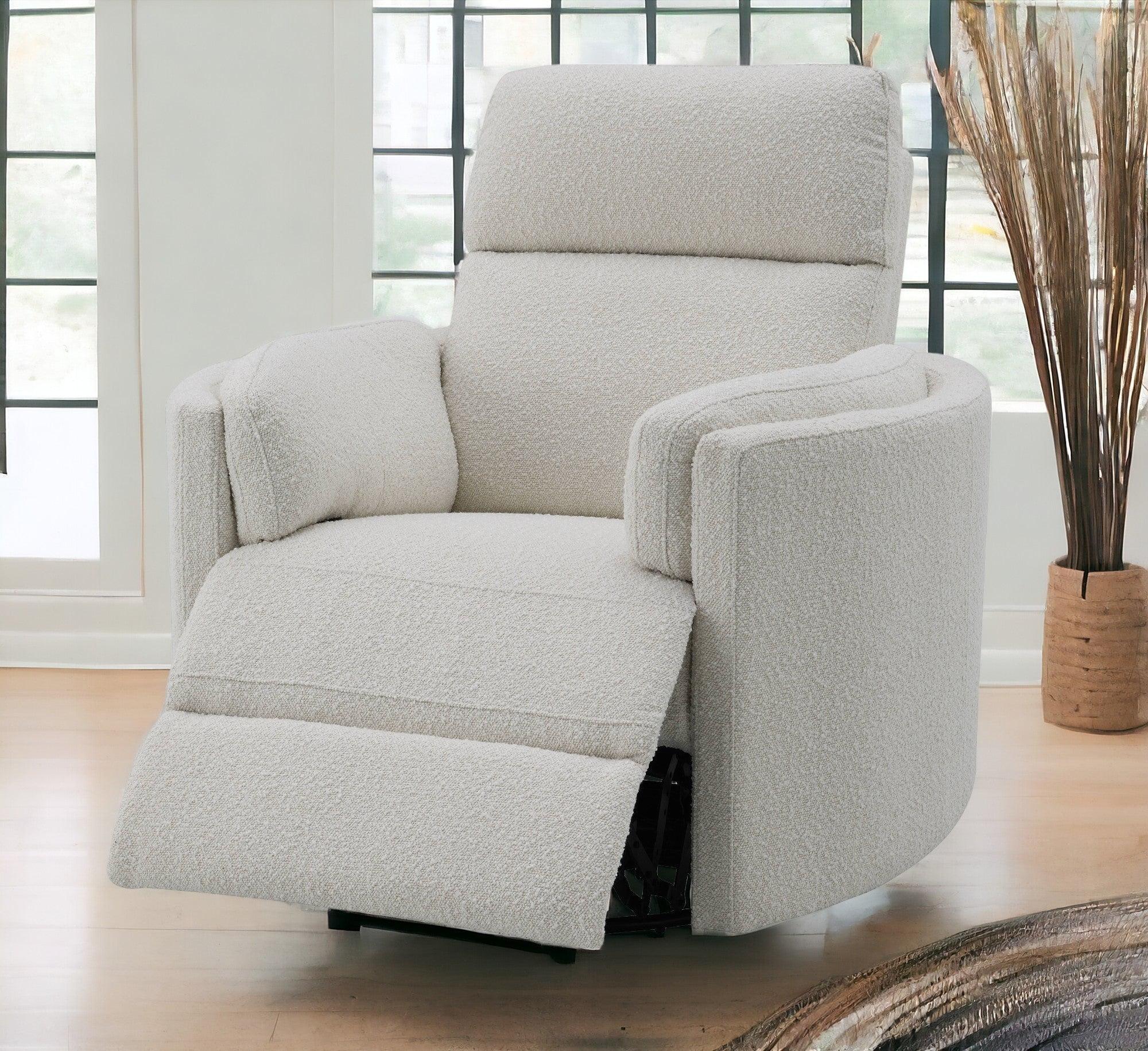 Beige Boucle Swivel Recliner with Wood Frame