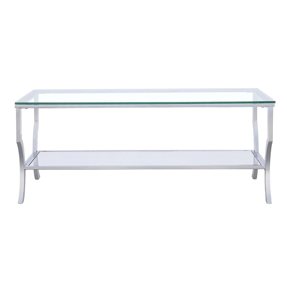 Rectangular Silver Glass and Metal Mirrored Coffee Table