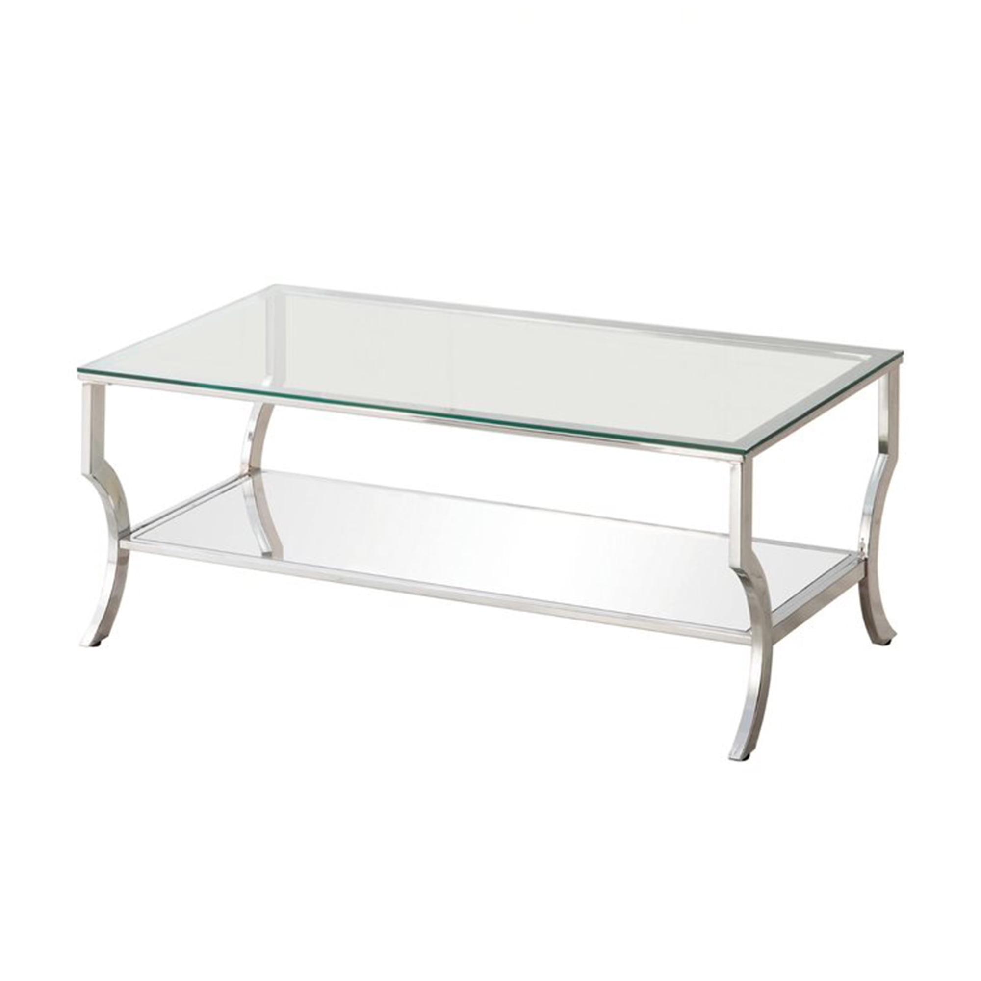 Rectangular Silver Glass and Metal Mirrored Coffee Table