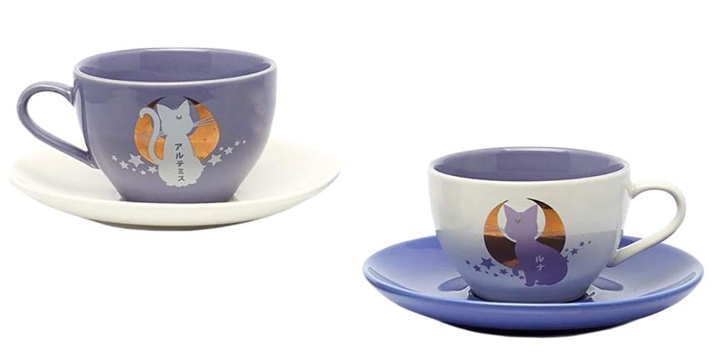 Sailor Moon Anime Manga Luna and Artemis 4 PC Tea Cup Set 6.7 oz 2 Saucers 2 Cups