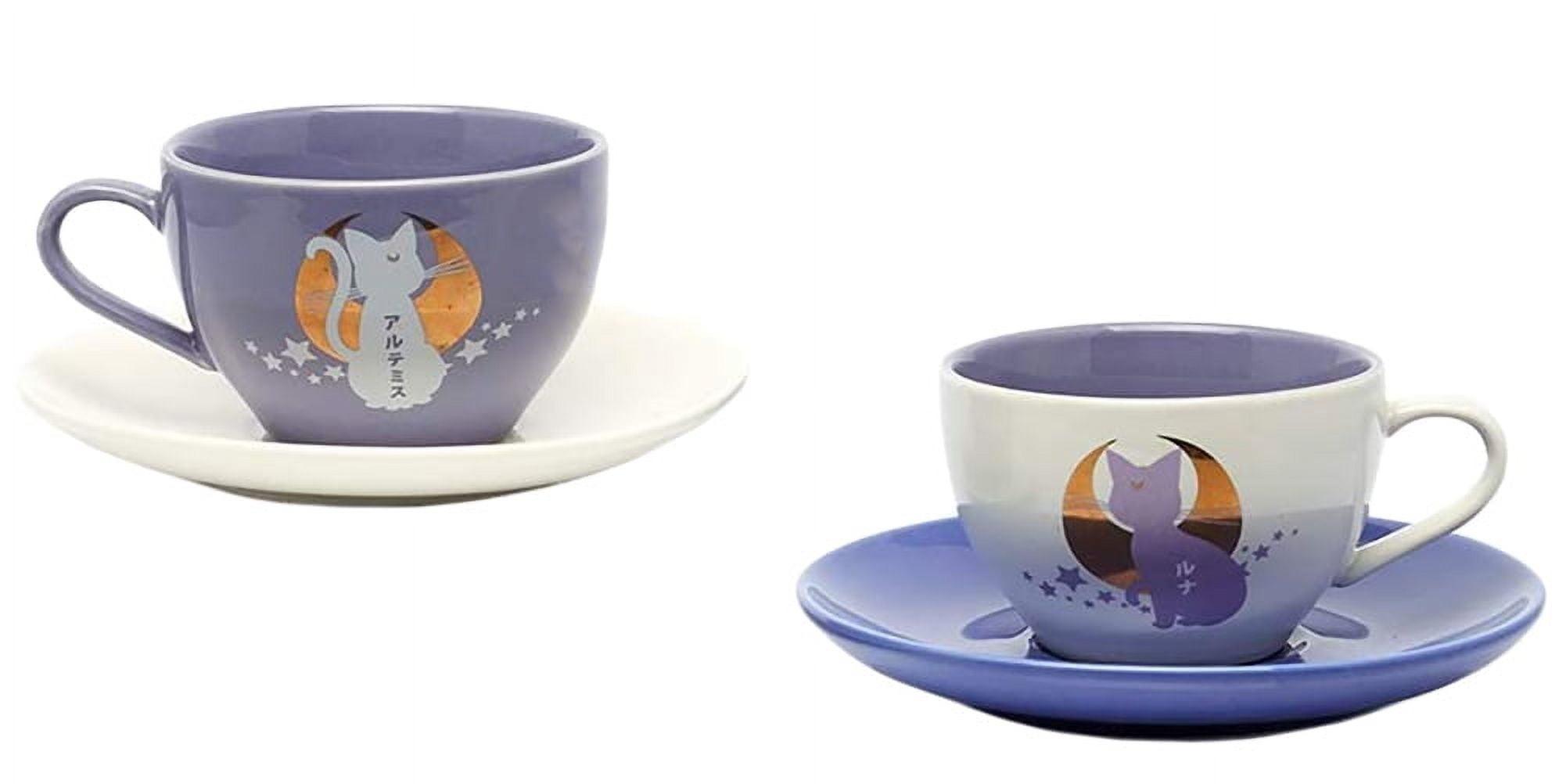 Sailor Moon Anime Manga Luna and Artemis 4 PC Tea Cup Set 6.7 oz 2 Saucers 2 Cups Multicoloured