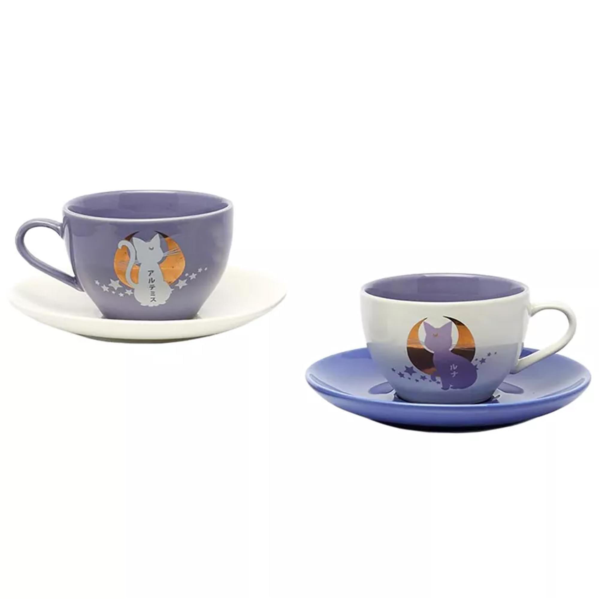 Sailor Moon Anime Manga Luna and Artemis 4 PC Tea Cup Set 6.7 oz 2 Saucers 2 Cups