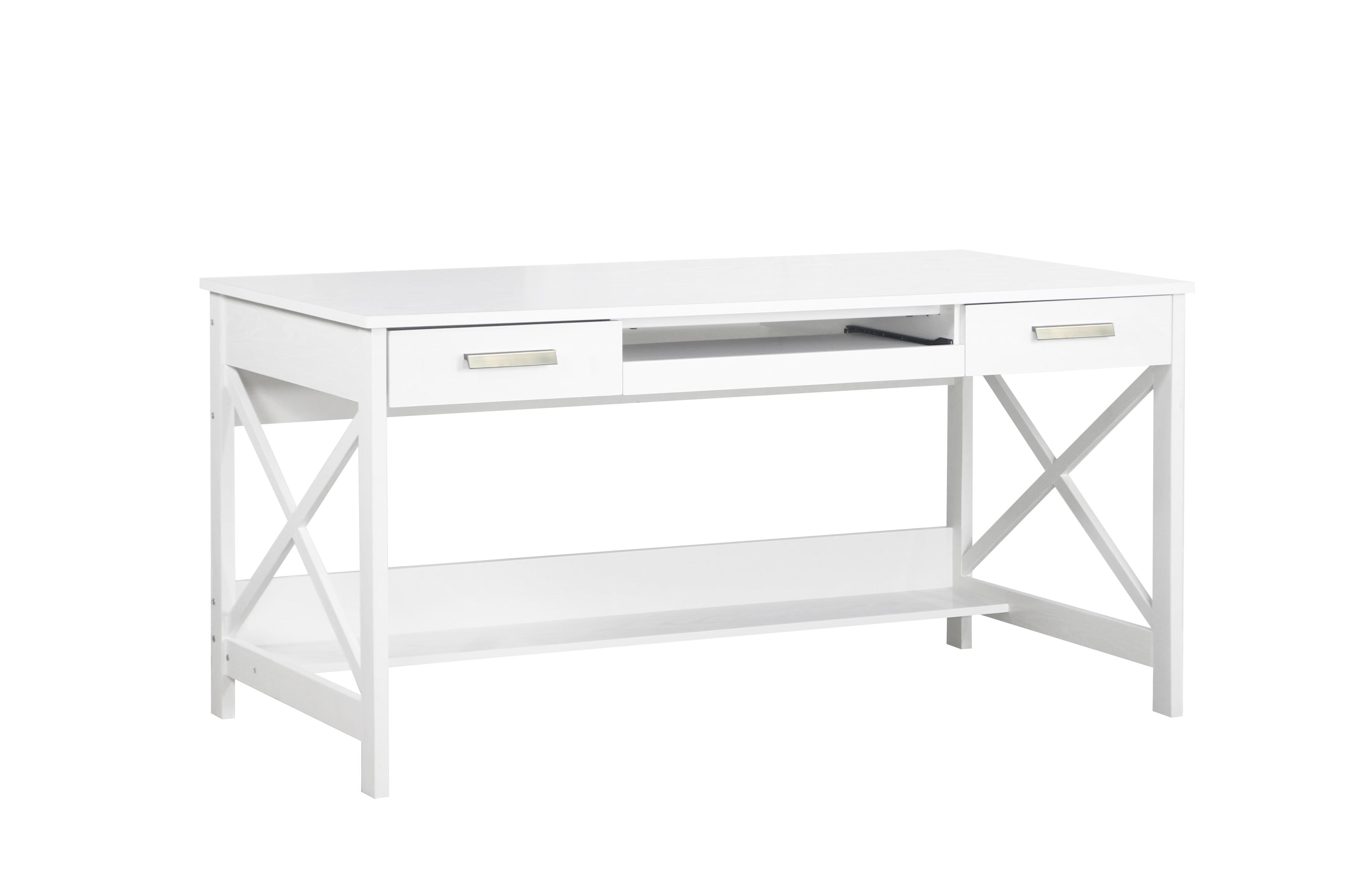 White Birch Wood Writing Desk with Keyboard Tray and Drawers