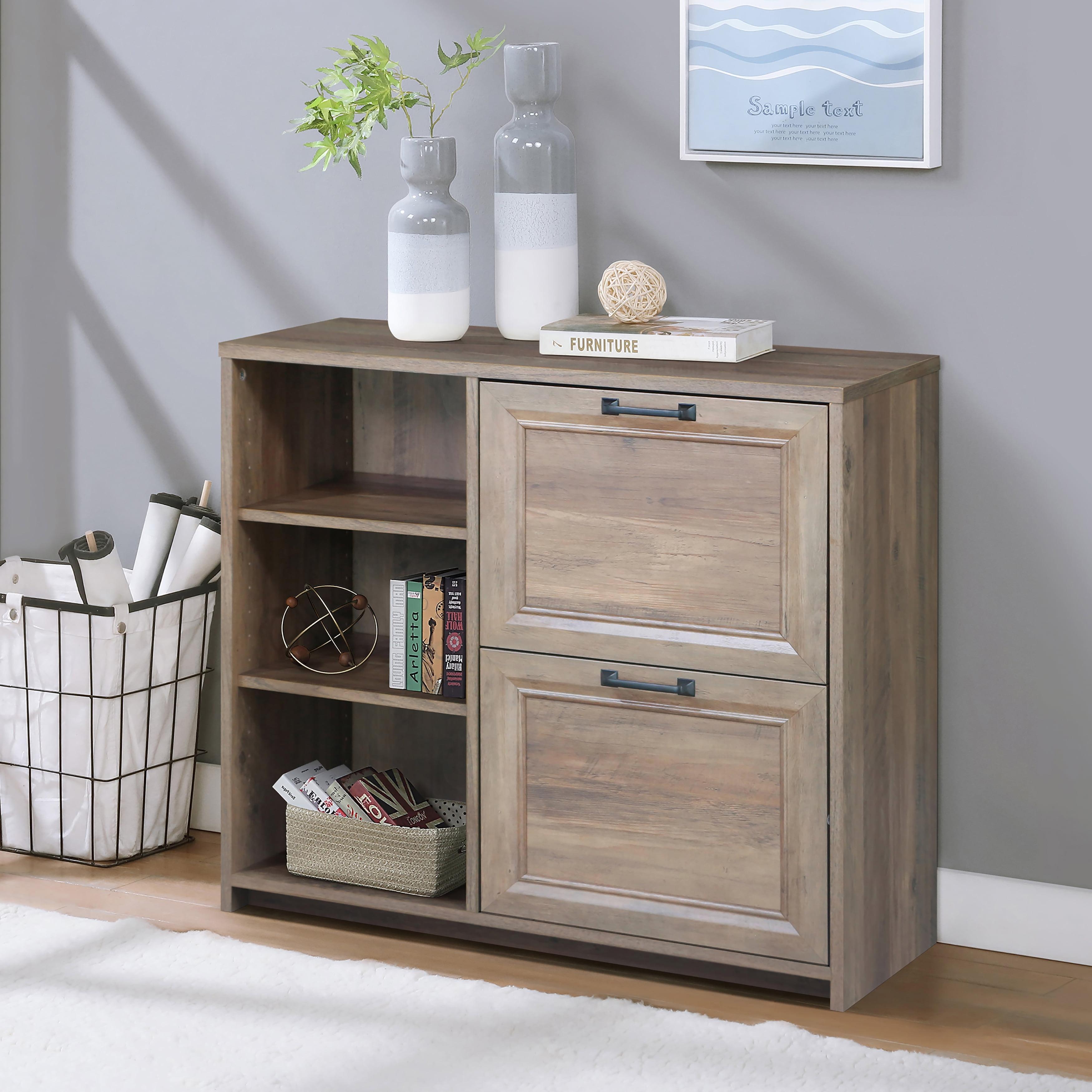 Saint Birch Alaska 2-Drawer File Cabinet with 3 Shelves, Rustic Oak
