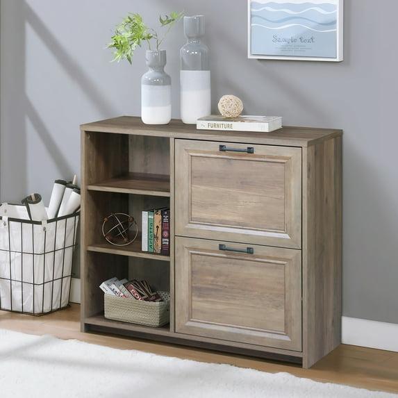 Saint Birch Alaska 2-Drawer File Cabinet with 3 Shelves, Rustic Oak