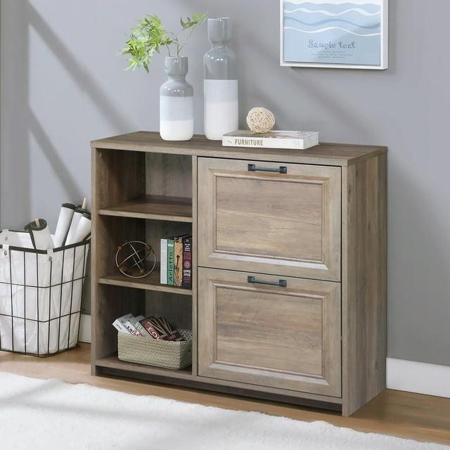 Saint Birch Alaska 2-Drawer File Cabinet with 3 Shelves, Rustic Oak