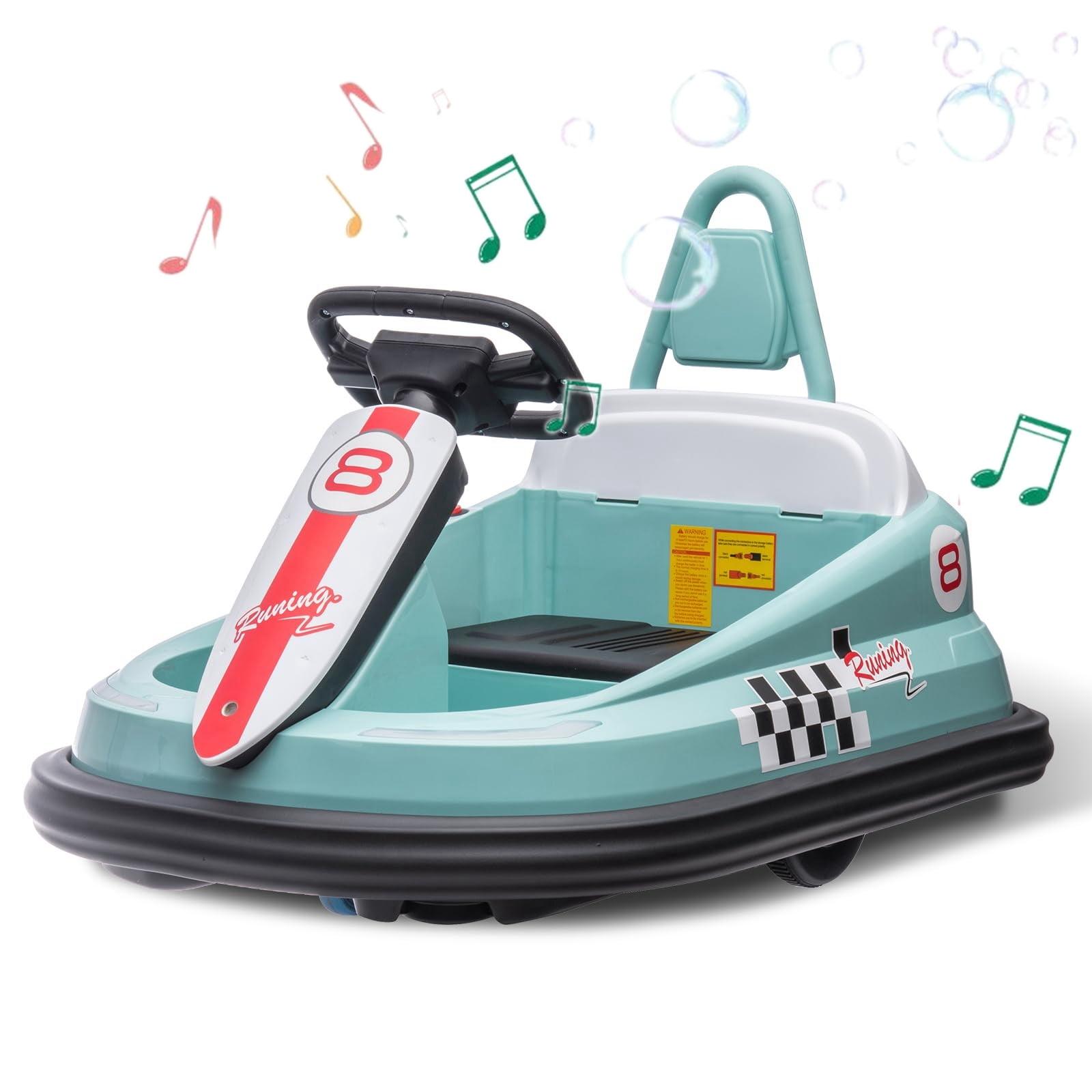 YUSAZENS 6V Electric Bumper Car for Toddlers, 360° Spin Ride-On Toy w/LED Lights, Music, Bluetooth, 2 Speeds, 1.9 MPH Max Speed, Green