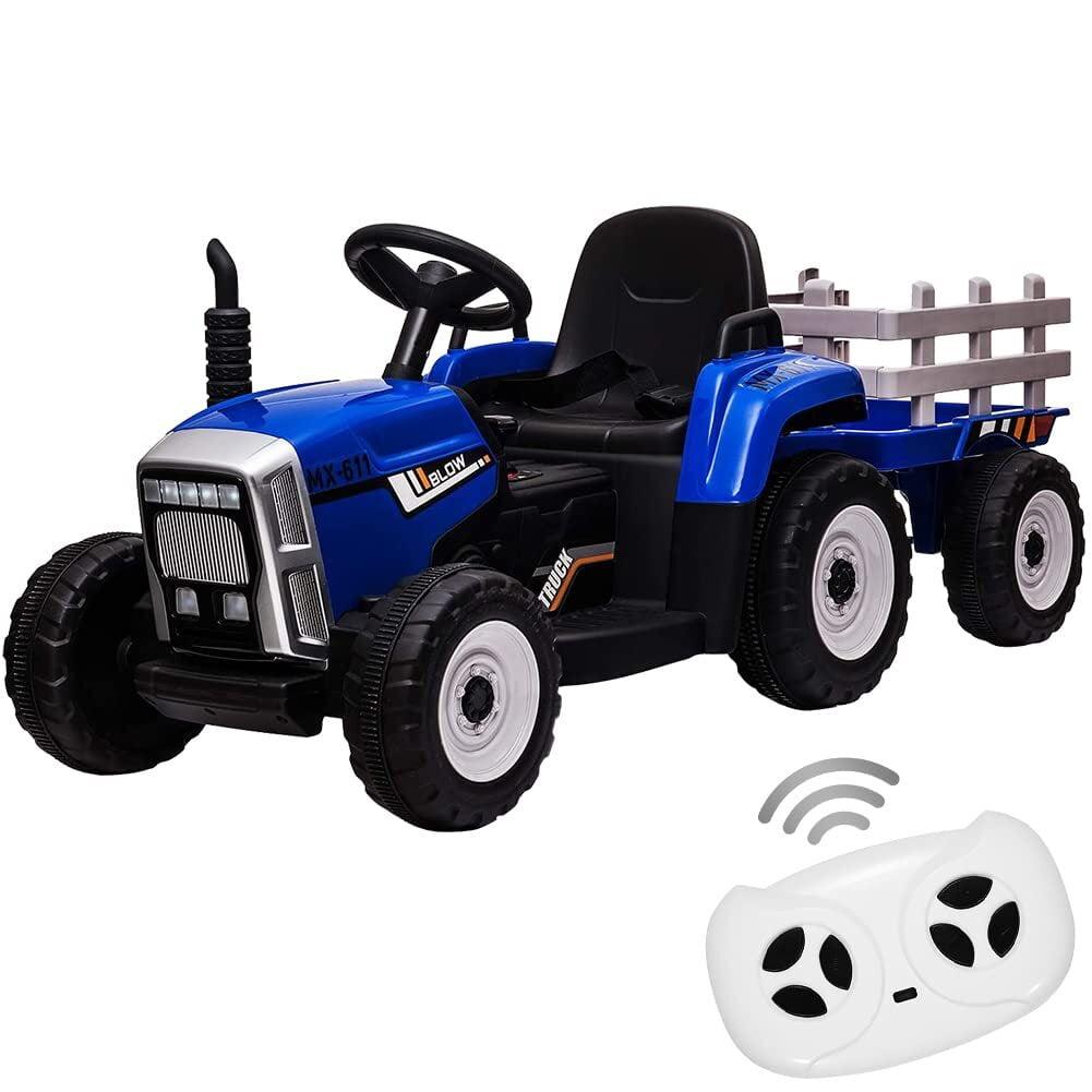 12V Kids Battery Powered Electric Tractor with Trailer, Toddler Ride On Car, RC, 7-LED Headlights/ 2+1 Gear Shif, for Kids