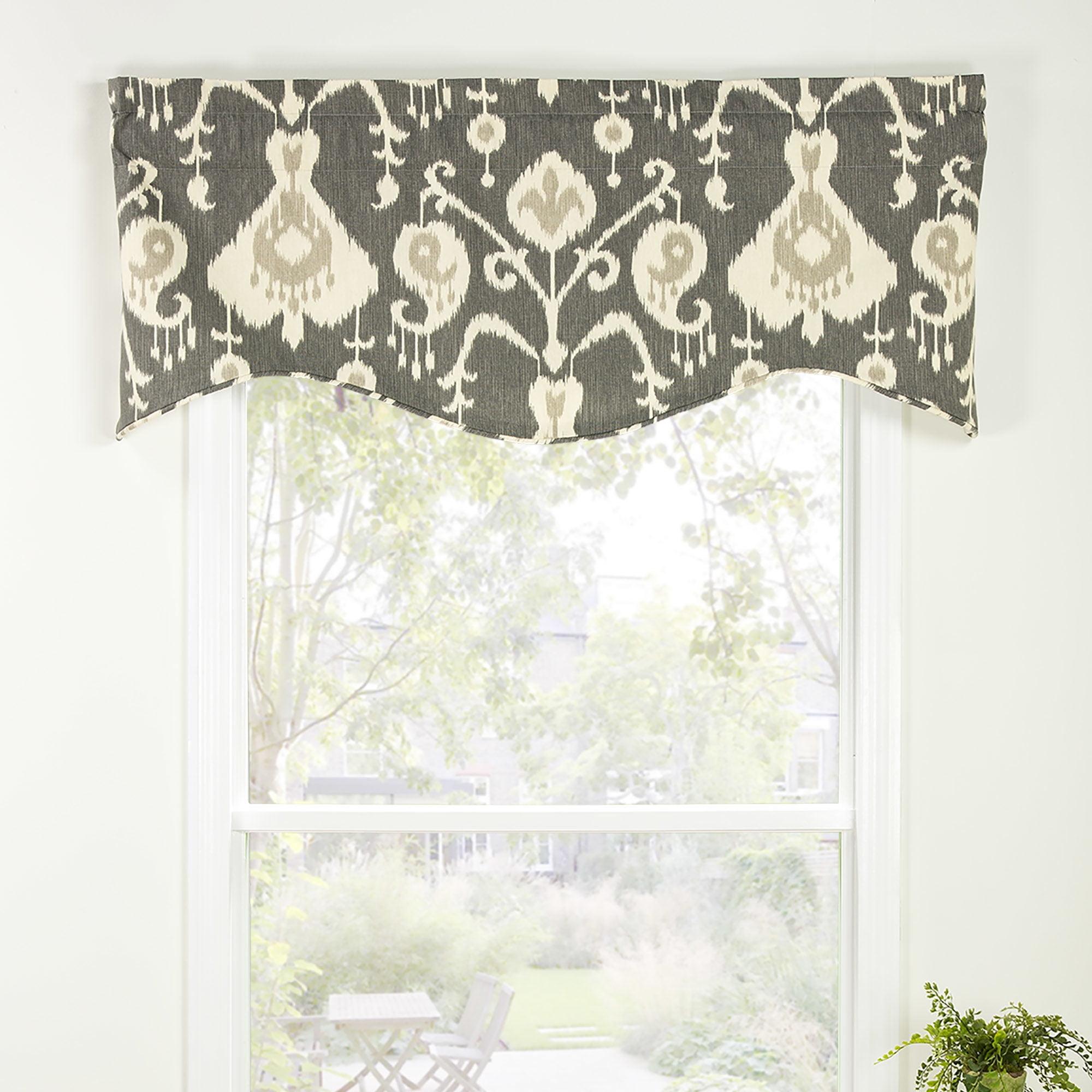 Gray and White Scalloped Cotton Duck Valance