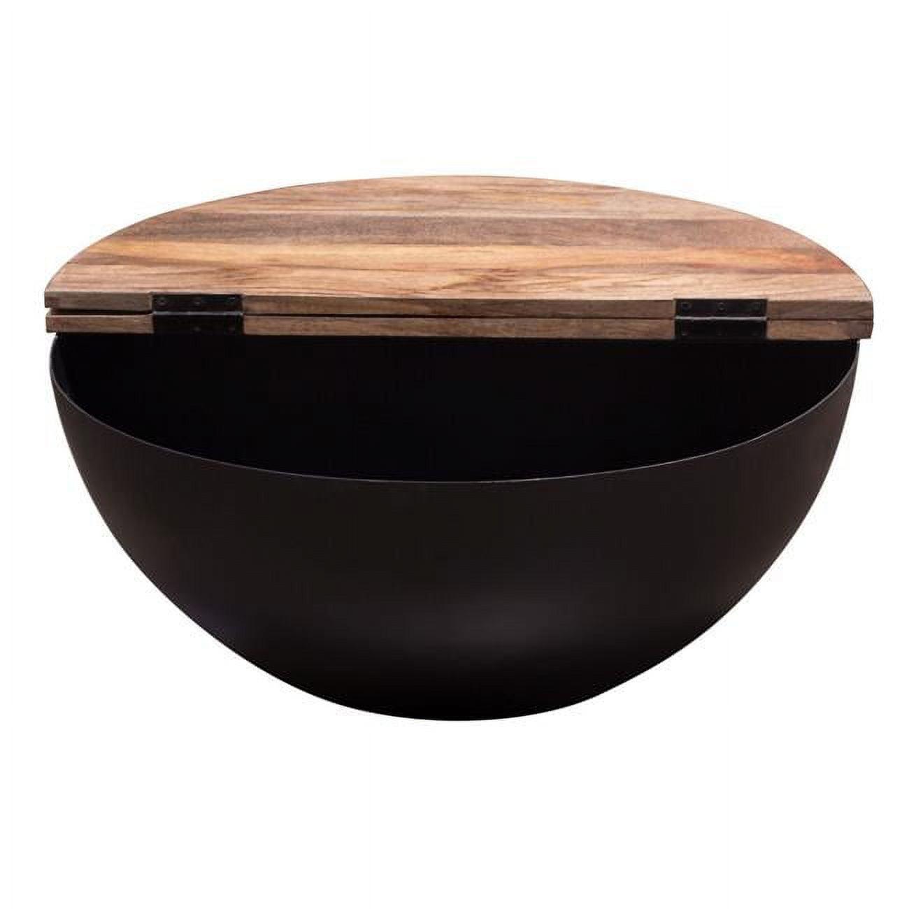 Salem Round Drum Storage Cocktail Table with Natural Mango Wood Top & Metal Base by Diamond Sofa