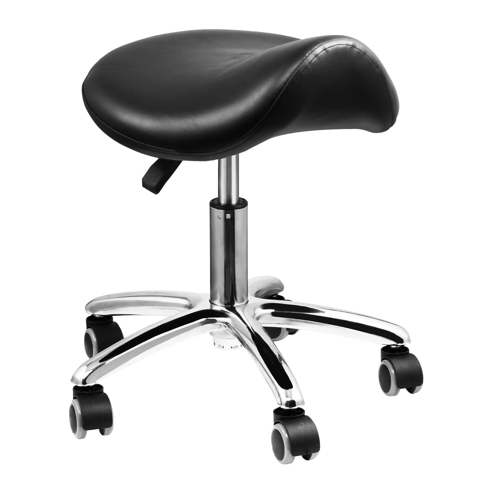 Black Adjustable Swivel Saddle Stool with Metal Base