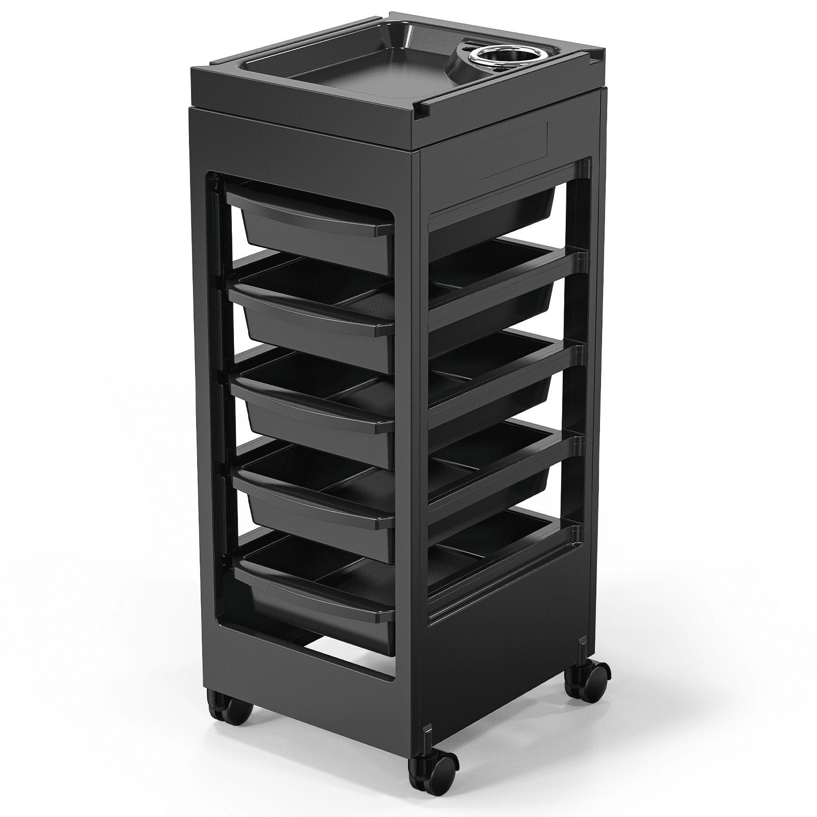 Black ABS Salon Trolley Cart with Wheels and 5 Drawers