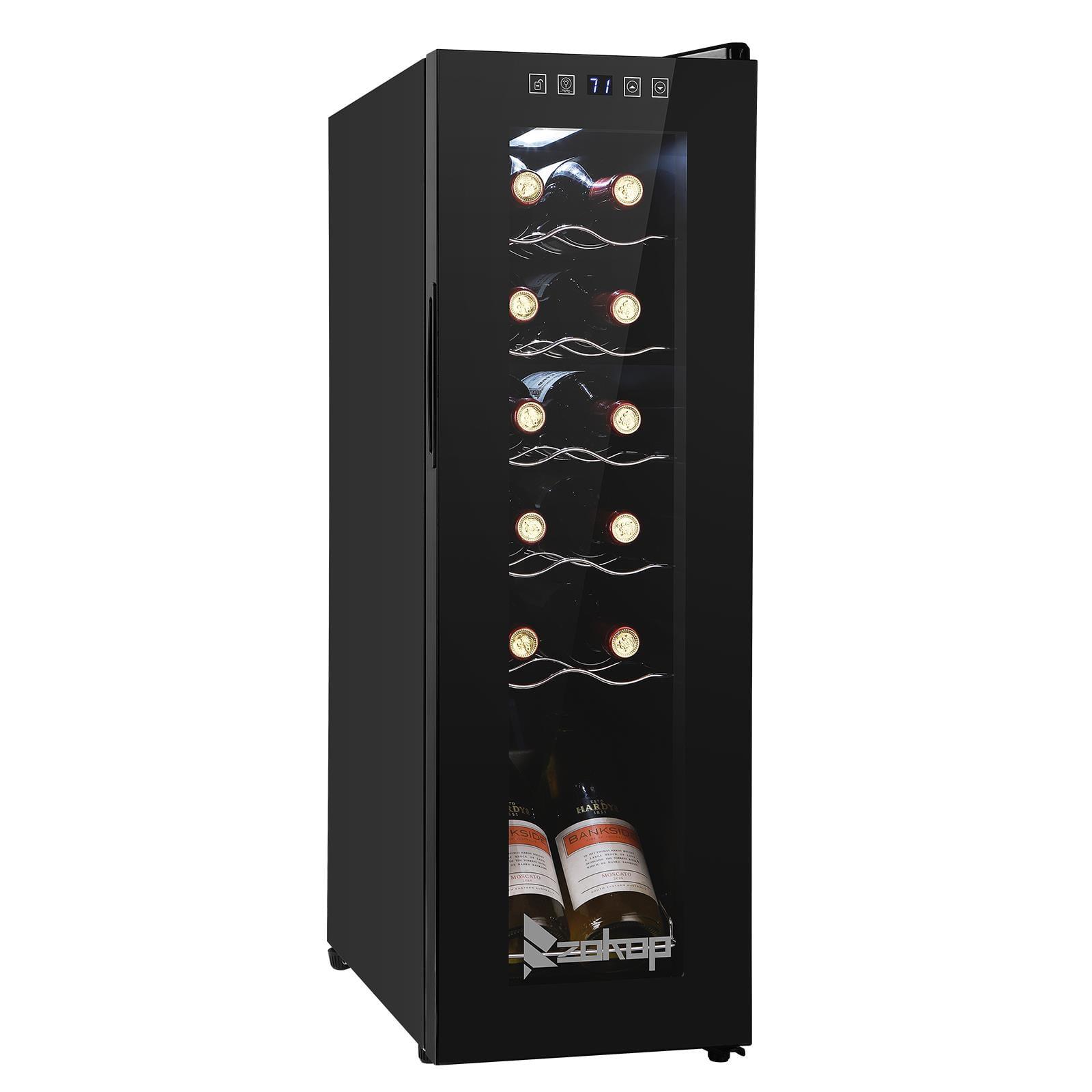 Black Stainless Steel 12-Bottle Freestanding Wine Cooler