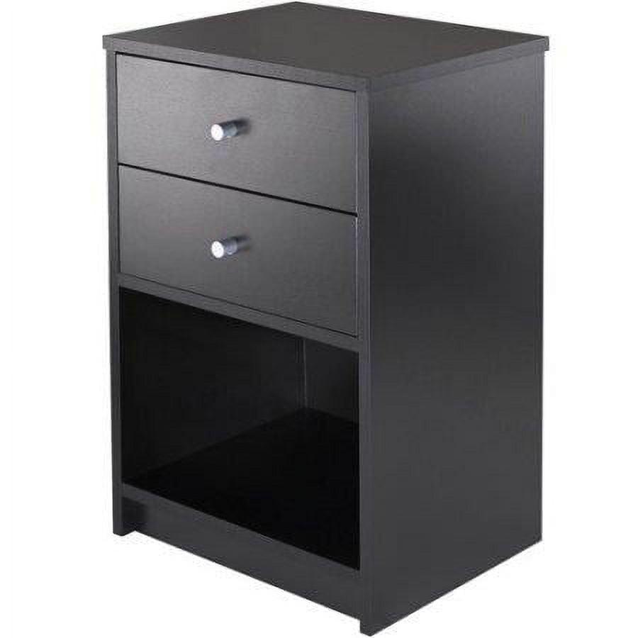 Round Handle Nightstand with Two Drawer Black