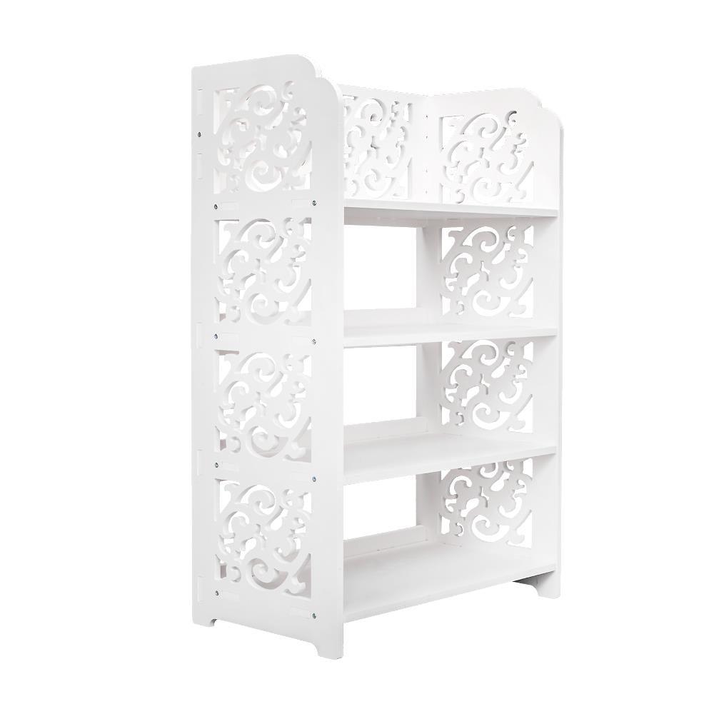 White 4-Tier Scrollwork Shoe Rack Organizer