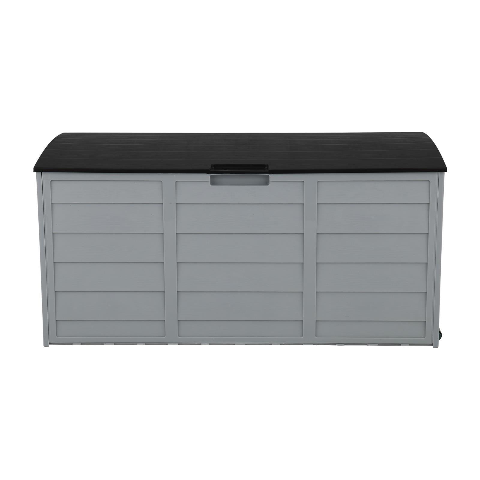 75 Gallon Gray and Black Plastic Lockable Deck Box with Wheels