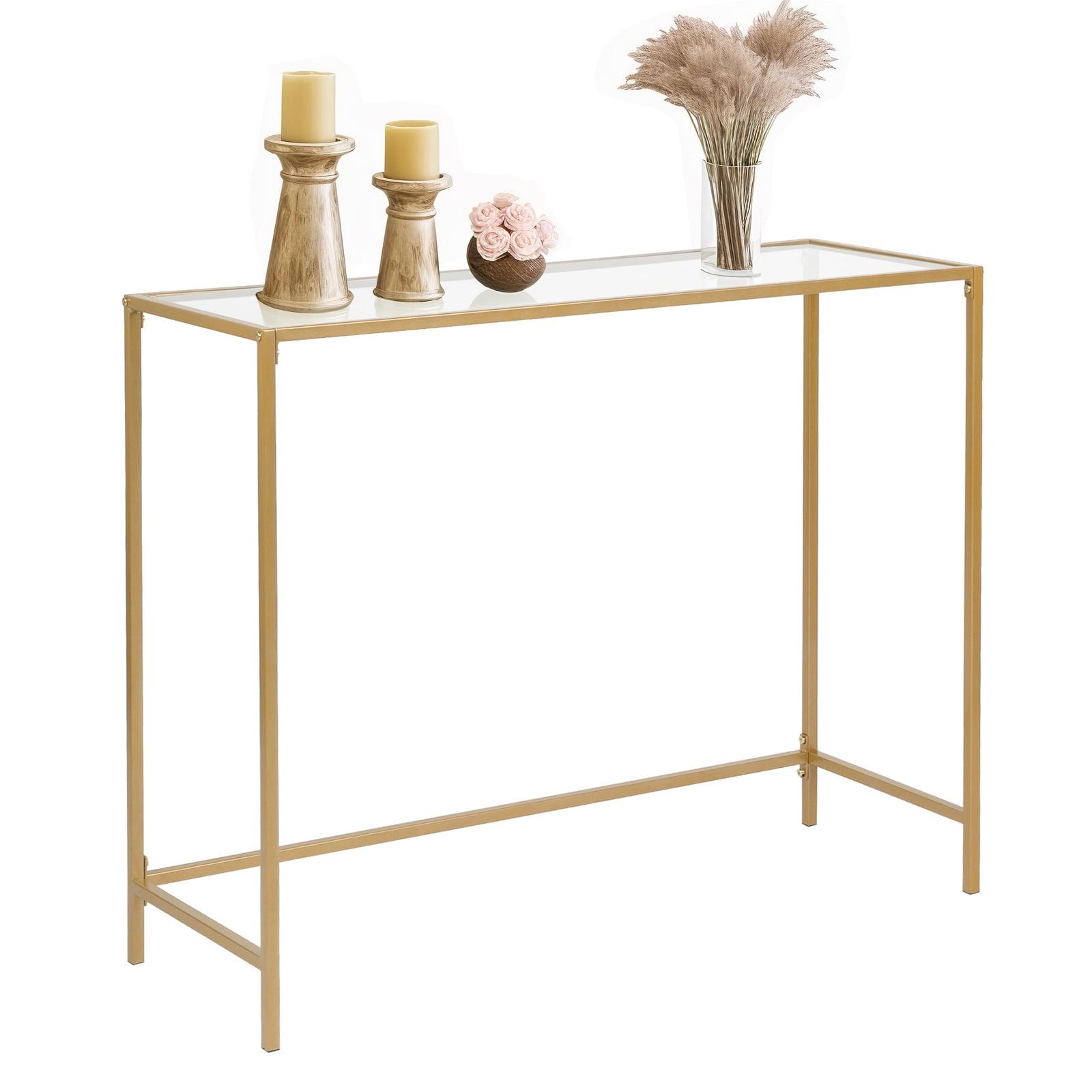 VASAGLE Console Sofa Table, Modern Entryway Table, Tempered Glass Table, Metal Frame