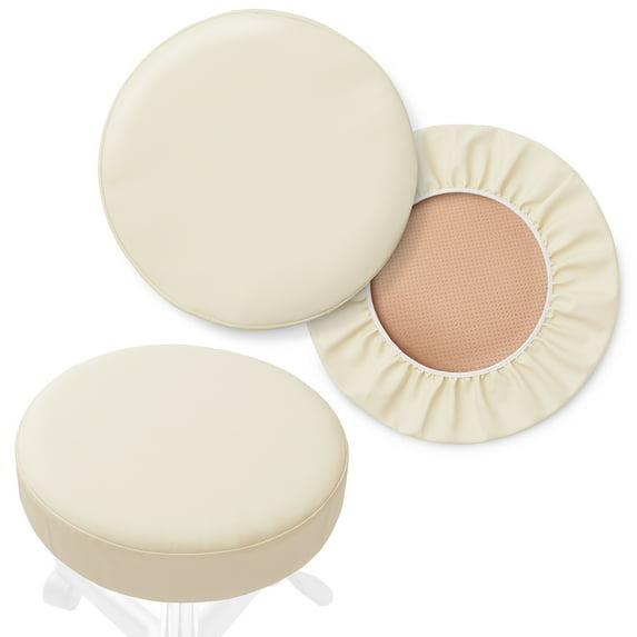 Saloniture 2-Pack Round Stool Seat Cover, 15-1/2" Waterproof Slipcover for Swivel Chair or Barstool - Cream