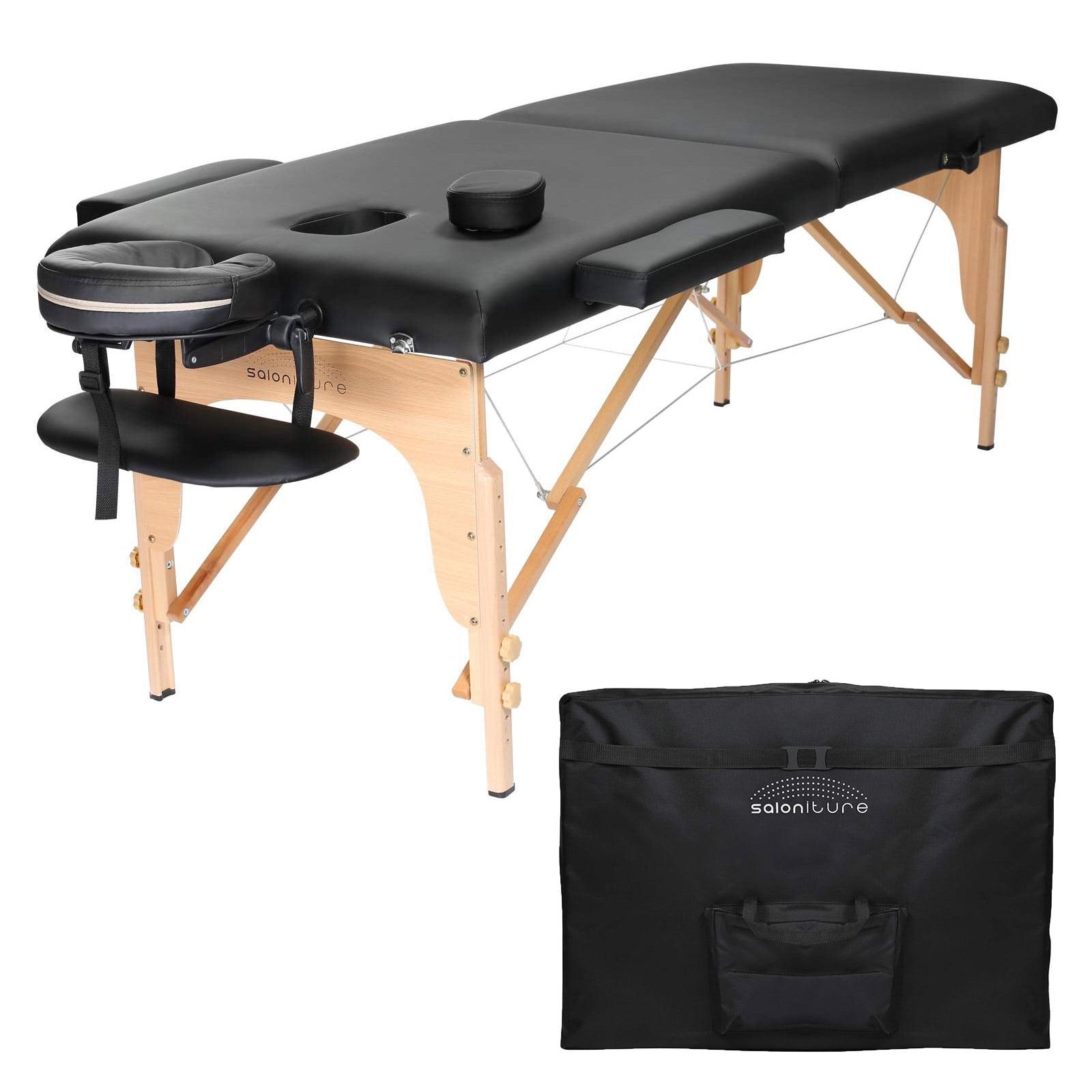 Saloniture Portable Professional Folding Massage Table with Carrying Case - Black