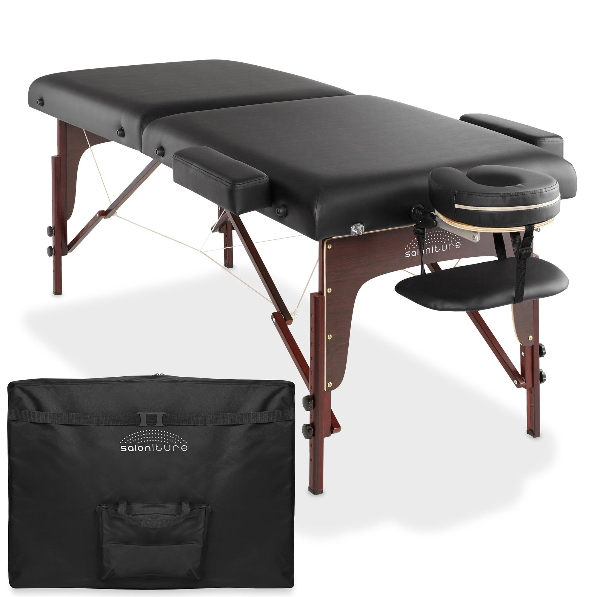 Saloniture Professional Portable Lightweight Bi-Fold Massage Table with Reiki Panels - Black