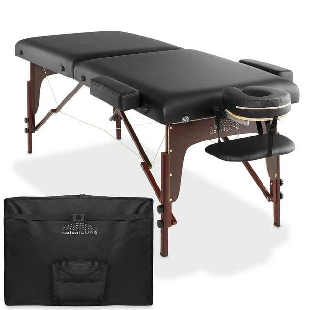 Saloniture Professional Portable Lightweight Bi-Fold Massage Table with Reiki Panels - Black