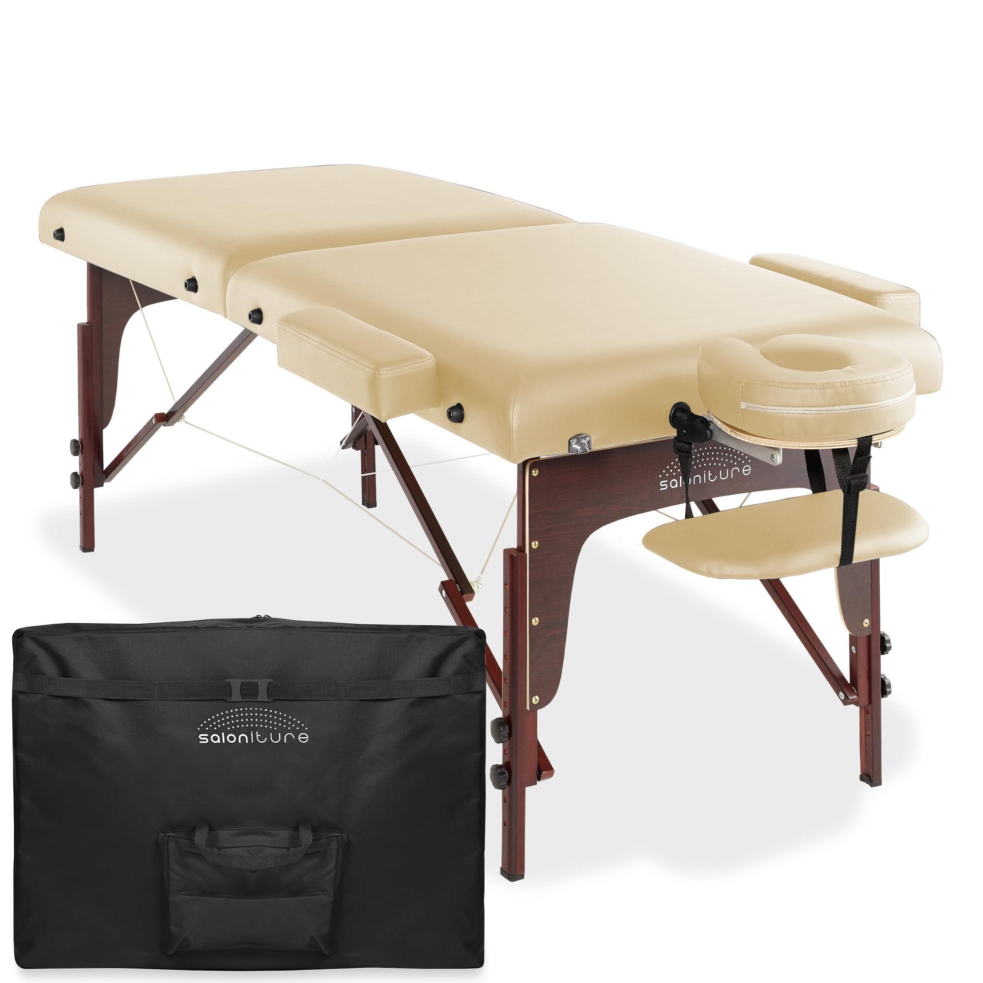 Saloniture Professional Portable Lightweight Bi-Fold Massage Table with Reiki Panels - Cream