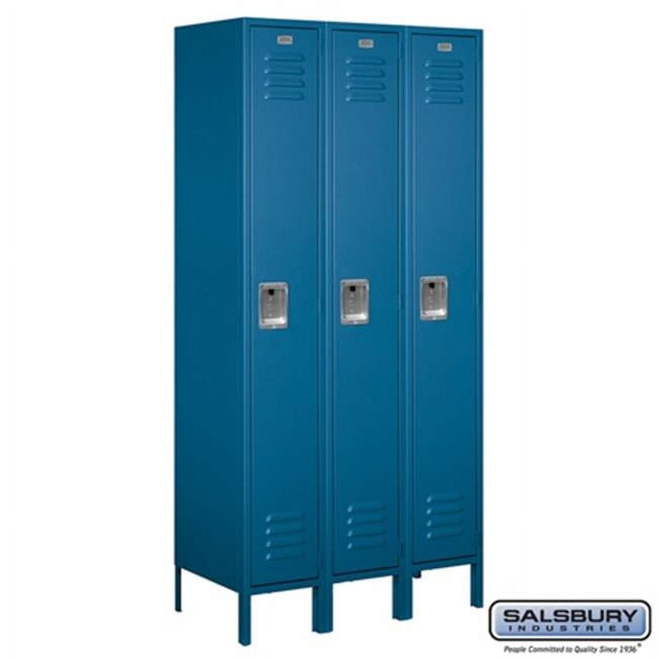 Blue 6-Foot 3-Wide Freestanding Steel Locker with Louvered Doors