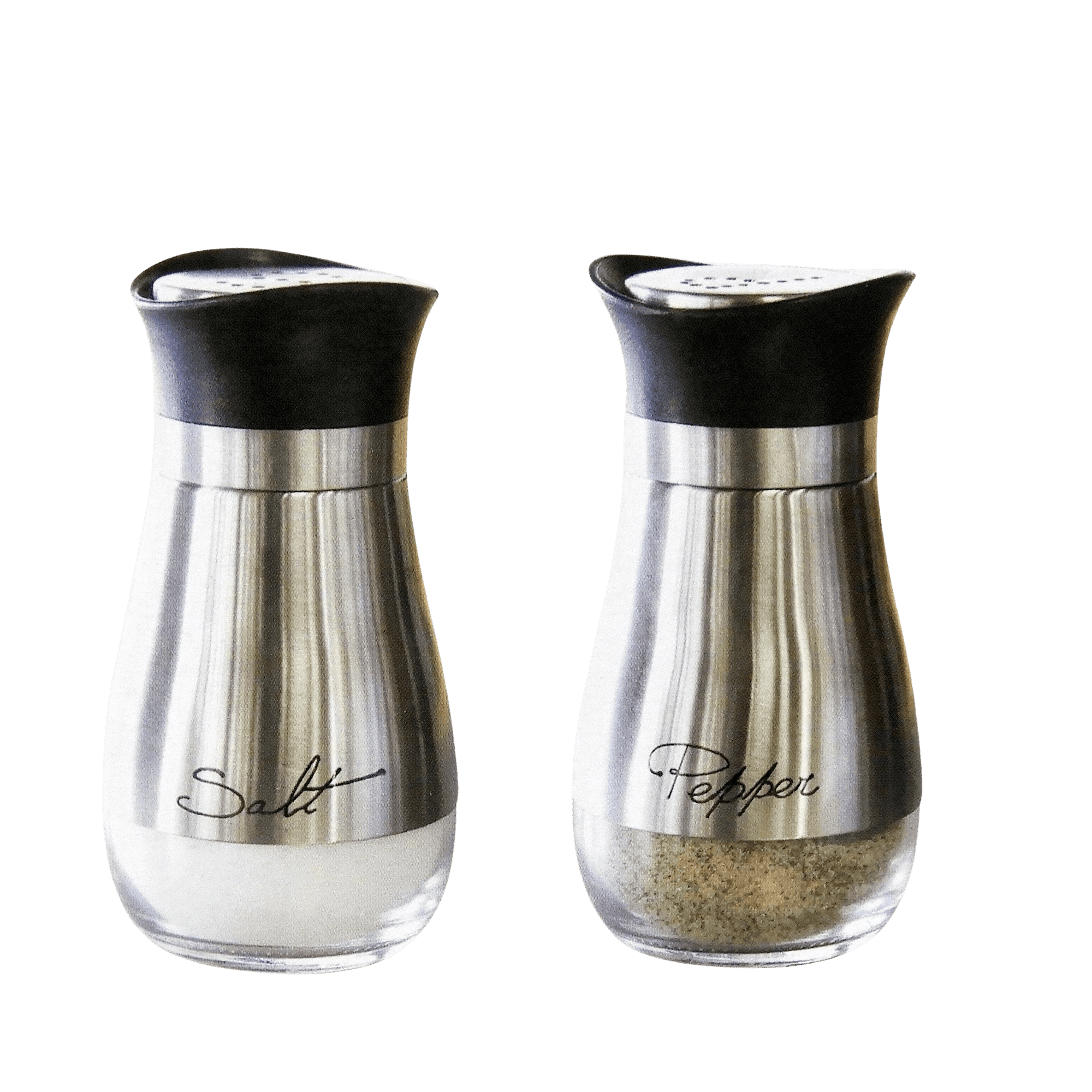 Juvale Stainless Steel Salt and Pepper Shakers Set with Glass Bottom, Perforated "S" and "P" Caps - Modern Kitchen Decor (4oz)