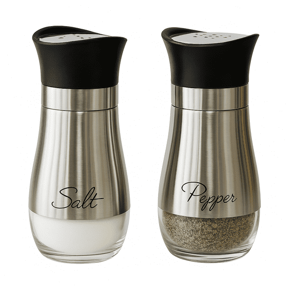 Juvale Stainless Steel Salt and Pepper Shakers Set with Glass Bottom, Perforated "S" and "P" Caps - Modern Kitchen Decor (4oz)