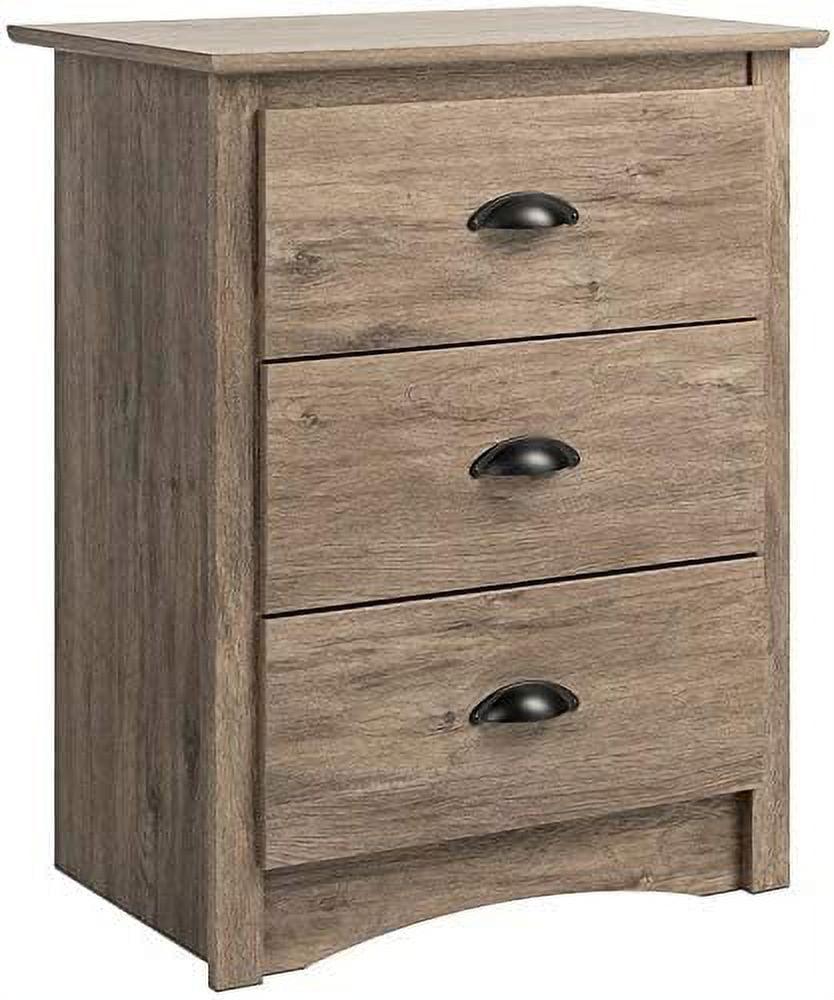 Drifted Gray 3-Drawer Tall Nightstand with Black Handles