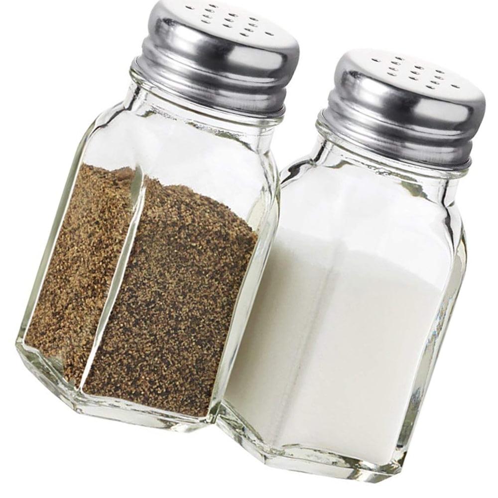 Clear Glass Salt and Pepper Shakers with Stainless Steel Lids