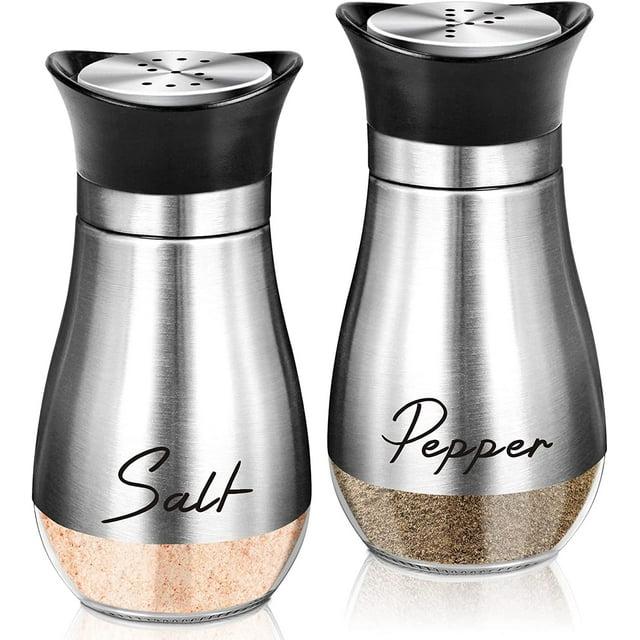 Juvale Stainless Steel Salt and Pepper Shakers Set with Glass Bottom, Perforated "S" and "P" Caps - Modern Kitchen Decor (4oz)