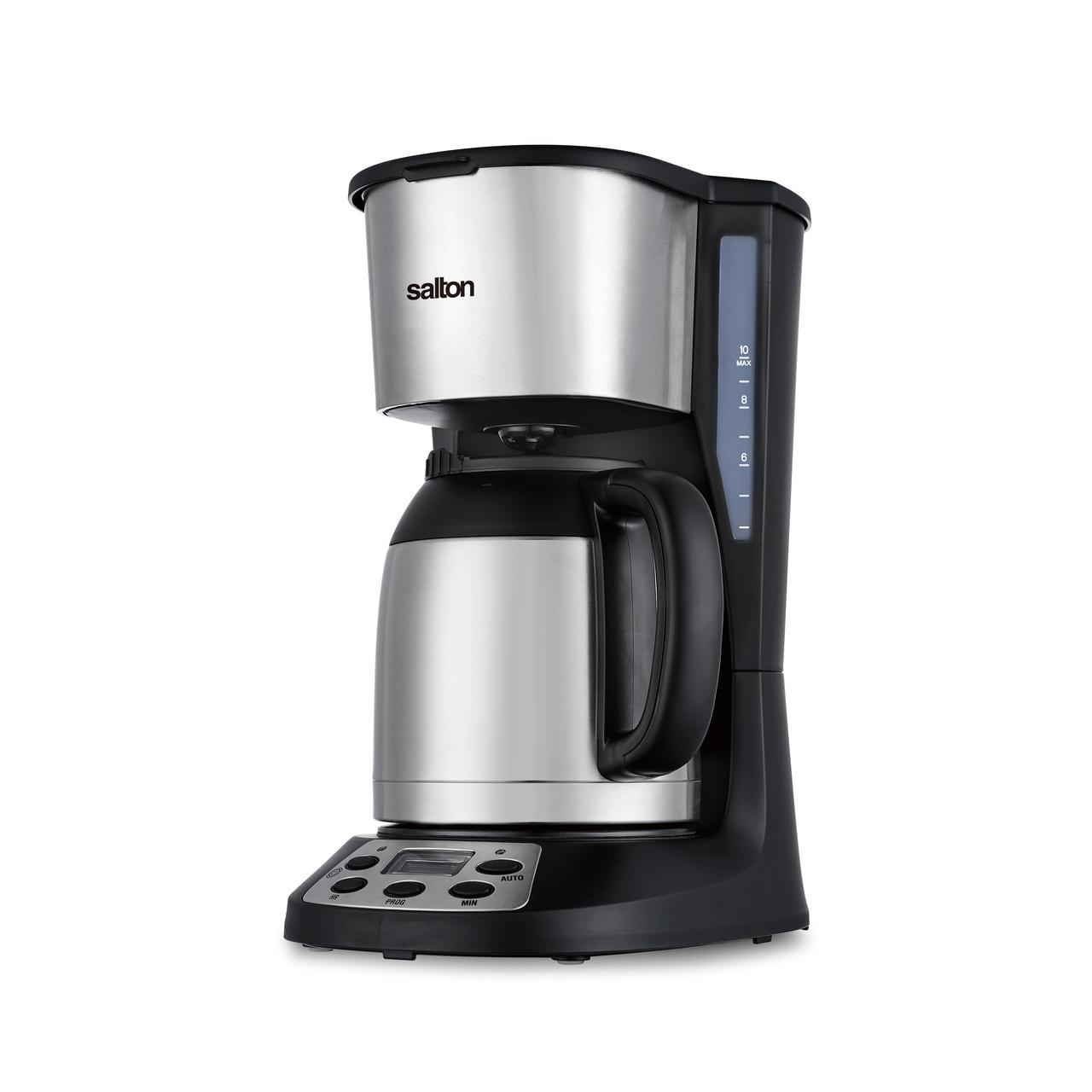 Salton Jumbo Java 10 Cup Drip Coffee Maker, XL Capacity Thermal Carafe, 24 Hour Programmable Timer, Extended Keep Warm, Pause & Serve, 1000 Watts