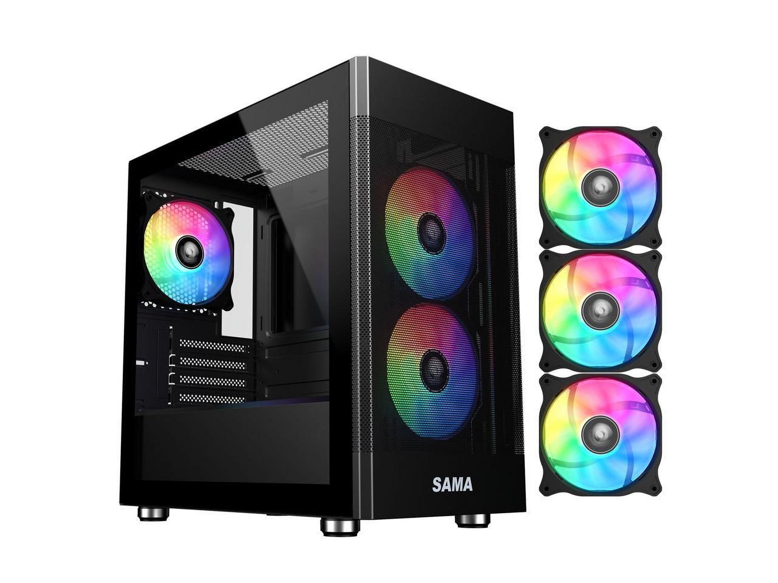 Sama Black Steel Tempered Glass Micro ATX Gaming Case with ARGB Fans