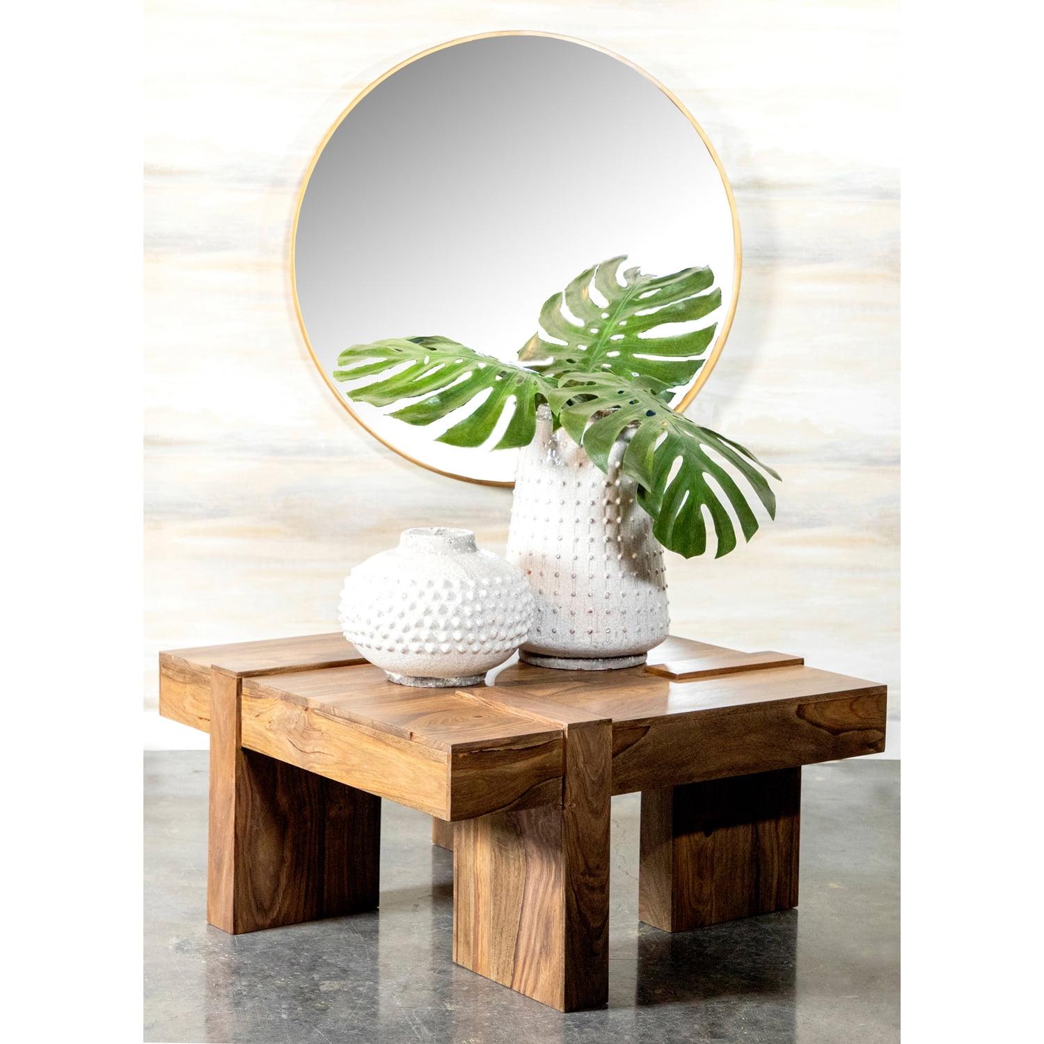 Transitional Sheesham Wood Square Coffee Table with Metal Base