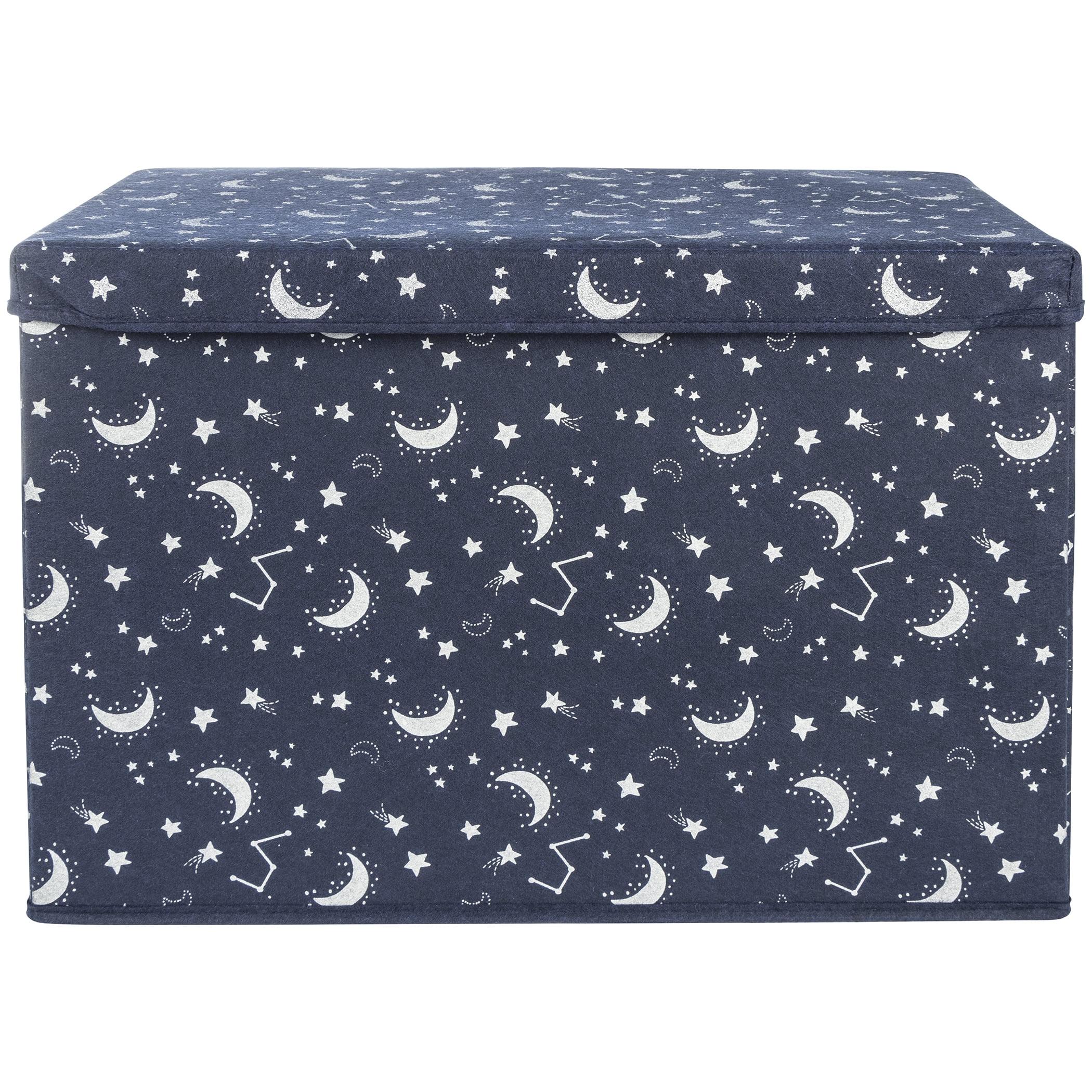 Navy and White Constellation Felt Toy Chest with Hinged Lid