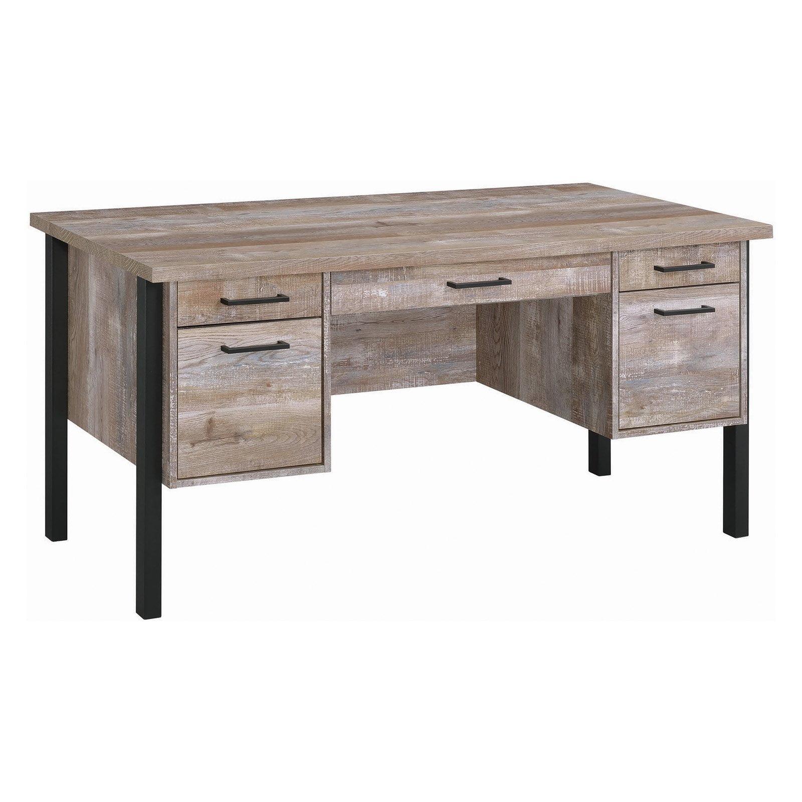 Samson 4 Drawer Writing Desk: File Storage, Metal Frame, Euro Glides - Coaster