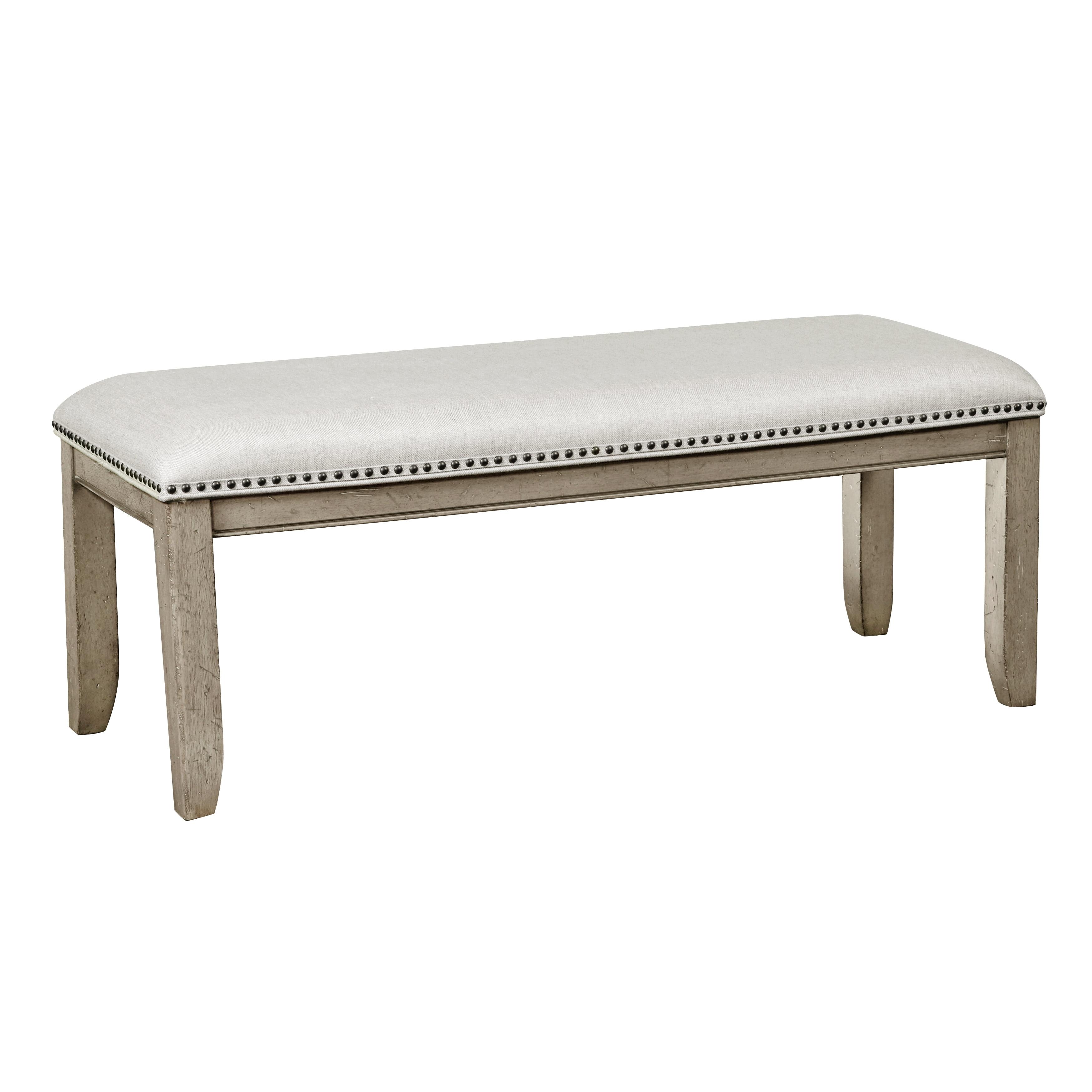 Beige Upholstered Transitional Bedroom Bench with Nailhead Trim