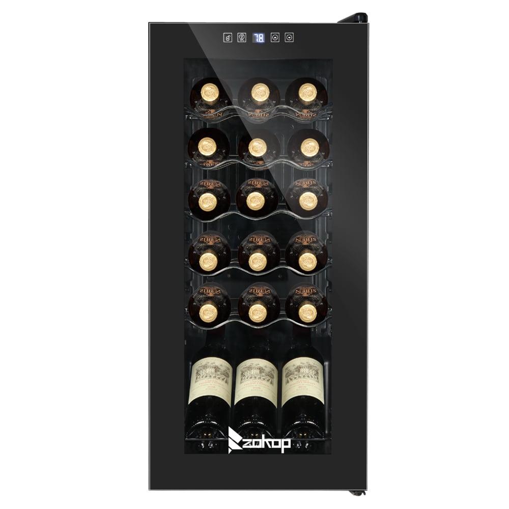 Black Steel 18-Bottle Freestanding Wine Cooler with LED Lighting