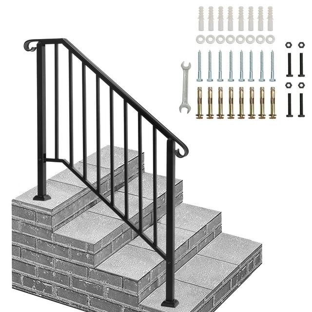 BaytoCare Handrail for Stairs 3-Step Stair Railing Steps Handrail - Black