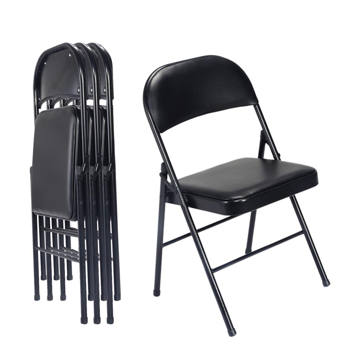 Black Faux Leather Armless Folding Reception Chairs, Set of 4