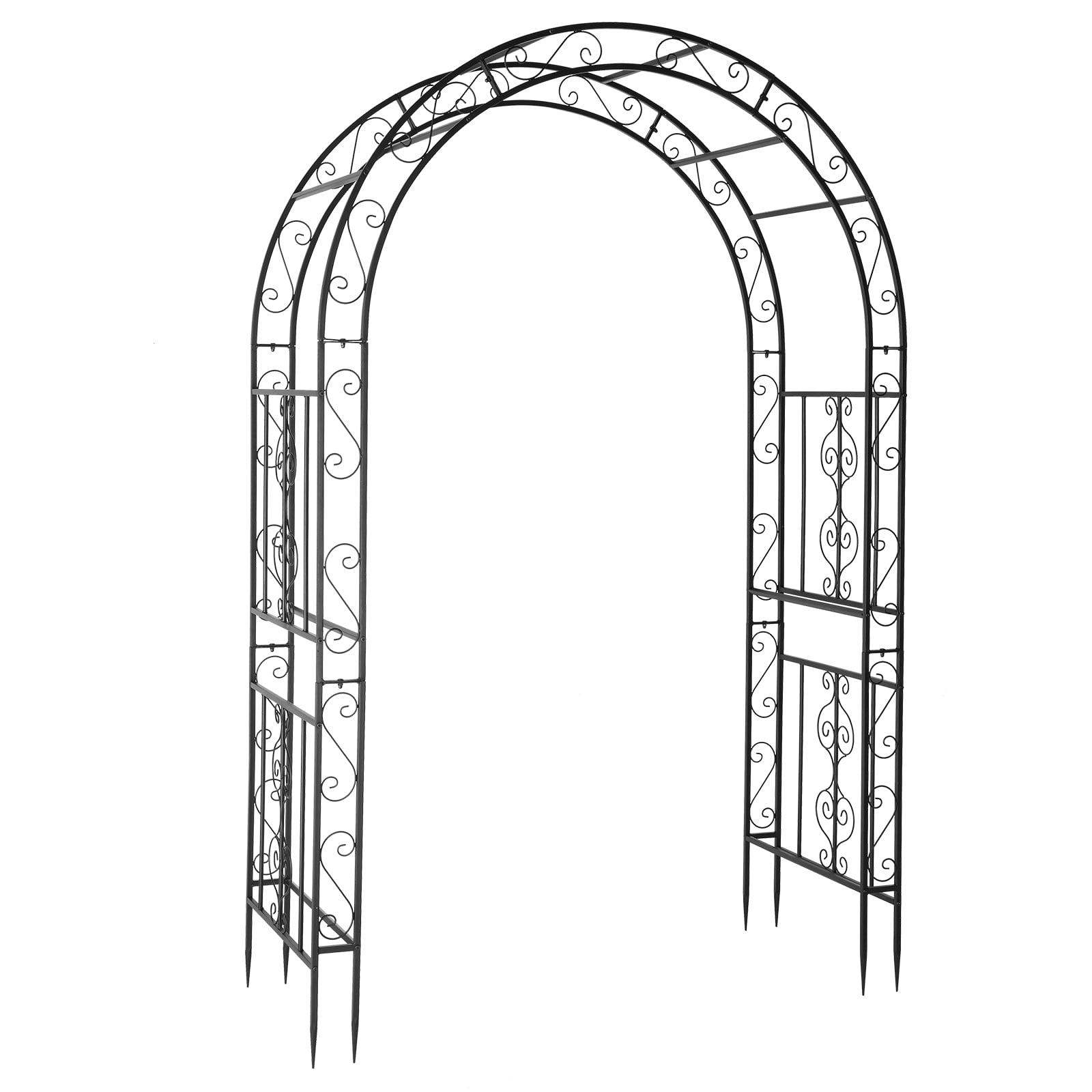 Elegant Black Metal Garden Arch Arbor with Trellis Design