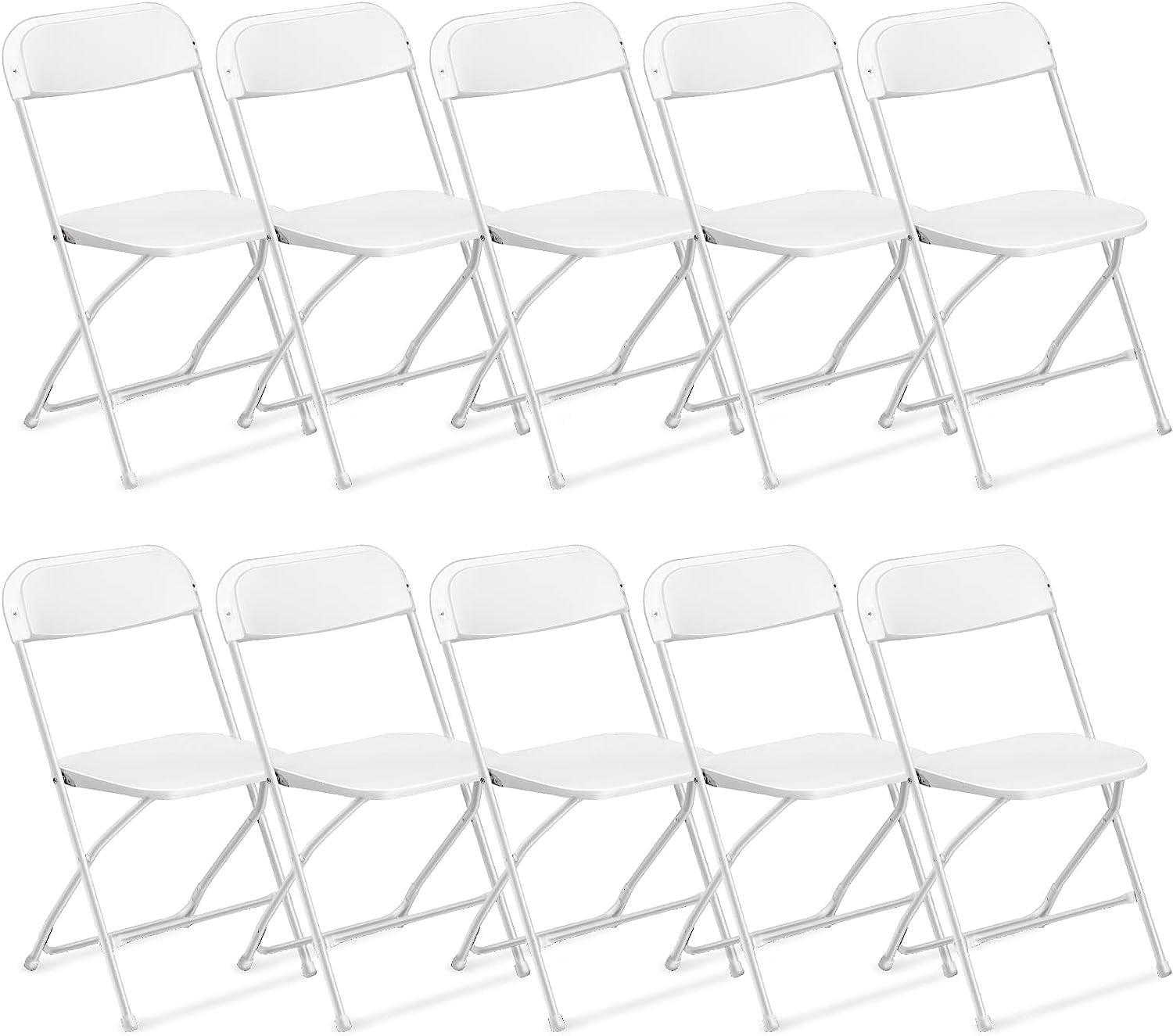 COVERONICS 10 Pack Plastic Folding Chair, Portable Steel Frame Party Chairs Seating, Indoor/Outdoor Stackable Commercial Chair for Home, Office, Weddings & Events, 550lbs Weight Capacity, White